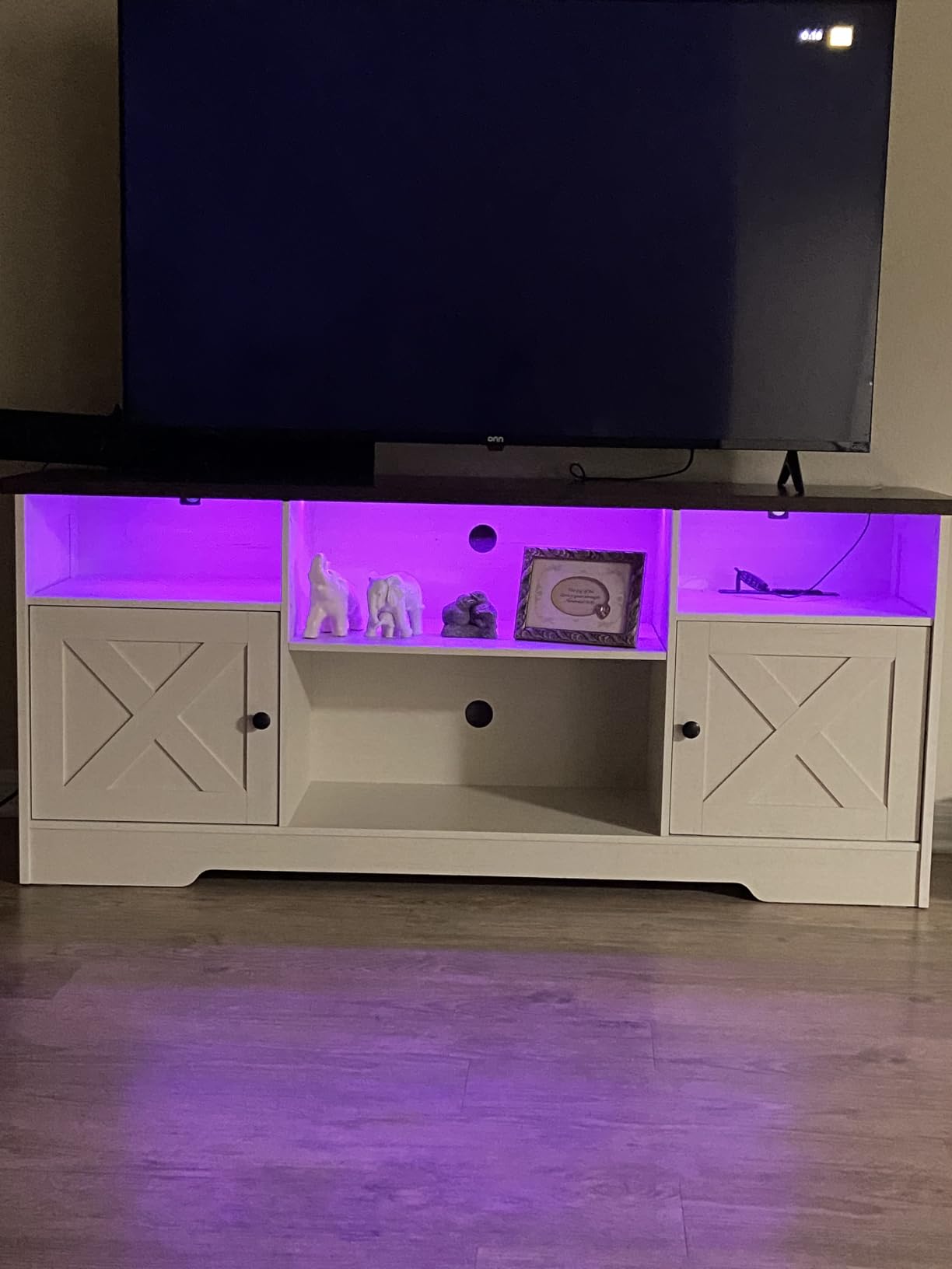 Casaottima TV Stand for 80 Inch TV, Entertainment Center, Walnut | Farmhouse Entertainment Center, Power Outlet & LED Light, Storage Cabinets, Media Furniture for Living Room, Bedroom customer photo 1