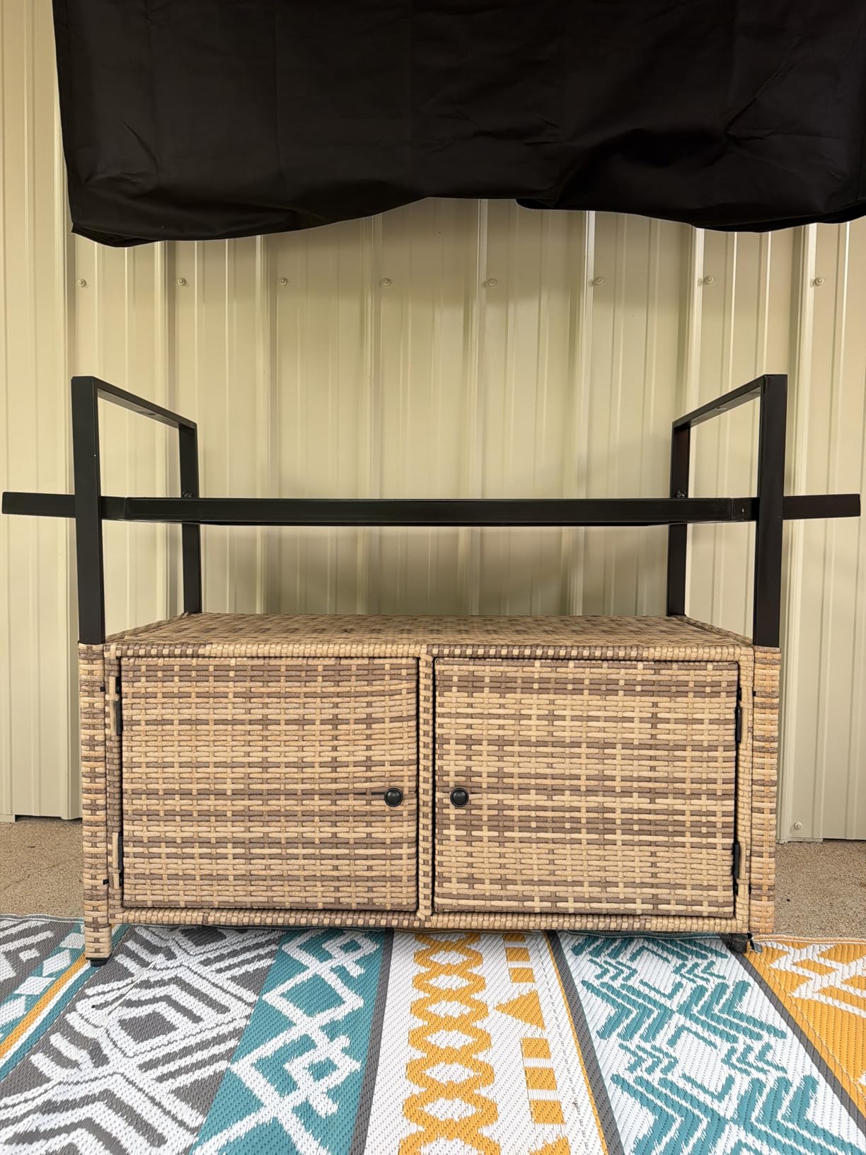 DWVO Outdoor Kitchen Island,Patio Buffet Cabinet with Glass Top&Storage | Bar Cart with Glass Top,Patio Storage Cabinet with Wheels,Outdoor Bar Table for Poolside and Backyard,Black customer photo 2
