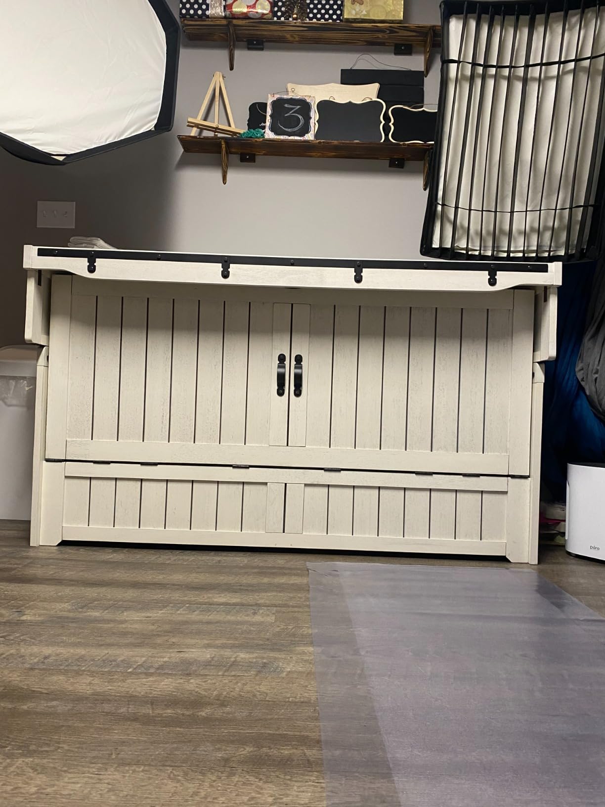 Furniture Murphy Cube Cabinet Bed Queen with 6 Inch Gel Memory Foam Mattress, Fully Assembled Space Saving Fold-Out Bed (Provence Ivory) customer photo 1