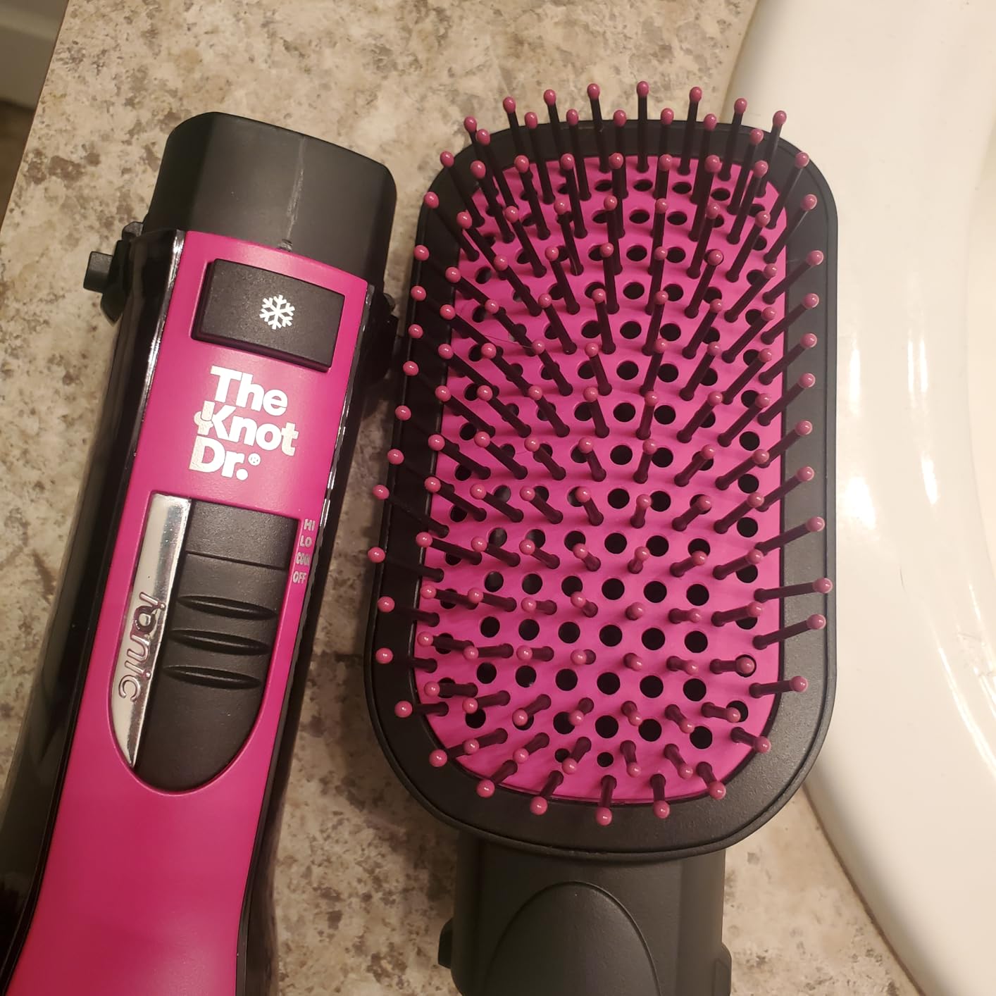 Conair All-in-One Dryer Brush Hot Air Brush | Dries, Detangles, Smooths, and Volumizes, All Hair Types, Black/Pink, BC105 customer photo 2