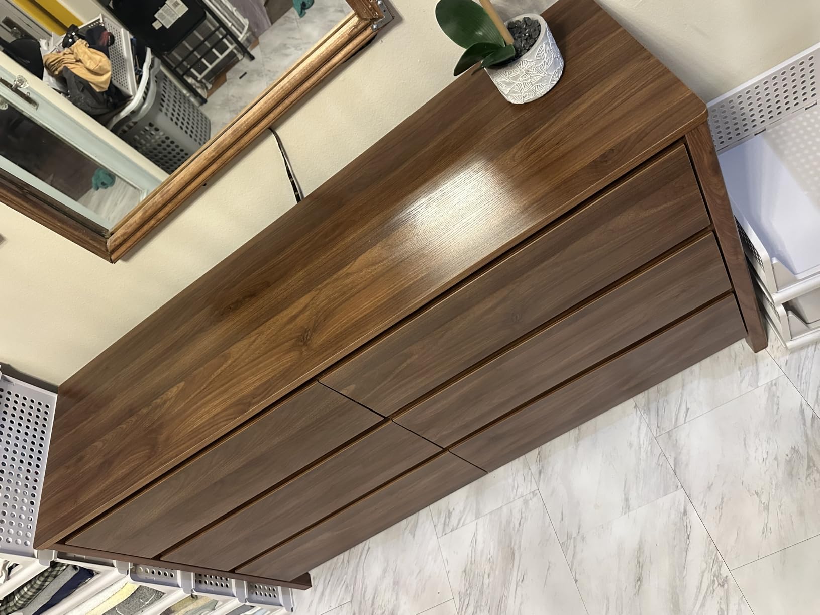 Walnut Dresser for Bedroom, 5 Drawer Dresser with Wood Legs, Mid Century Modern Chest of Drawers customer photo 2