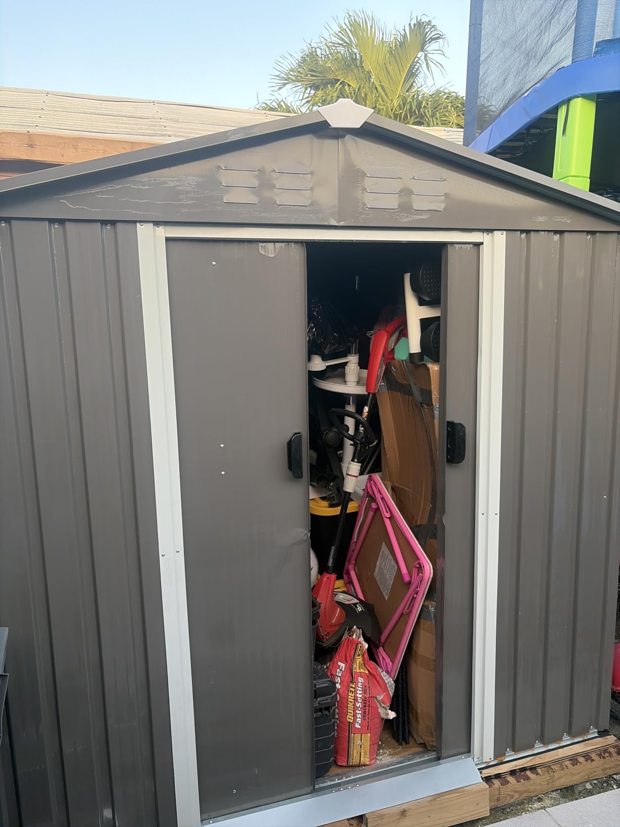 JY QAQA 5x3 FT Metal Outdoor Garden Storage Shed, Waterproof Metal Garden Sheds with Window and Lockable Double Door, Weather Resistant Steel Tool Storage House Shed for Patio, Lawn (Gray) customer photo 1