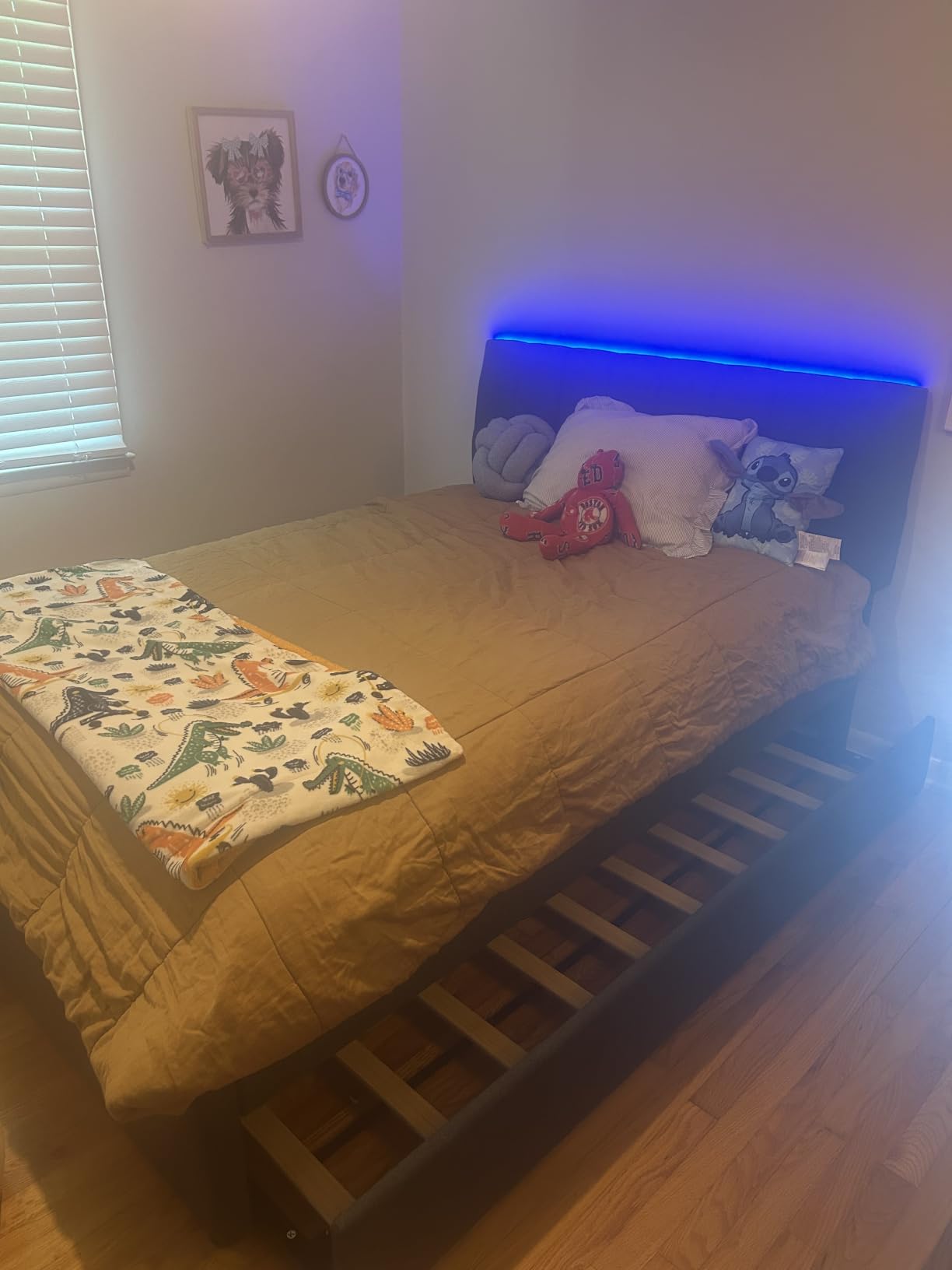 Full Size Upholstered Platform Bed with Pull-Out Trundle Bed | Twin Size Trundle, LED Lighting Controlled by APP, USB+Type-C Charging Ports, Chenille Upholstered Bed Frame, Beige customer photo 1