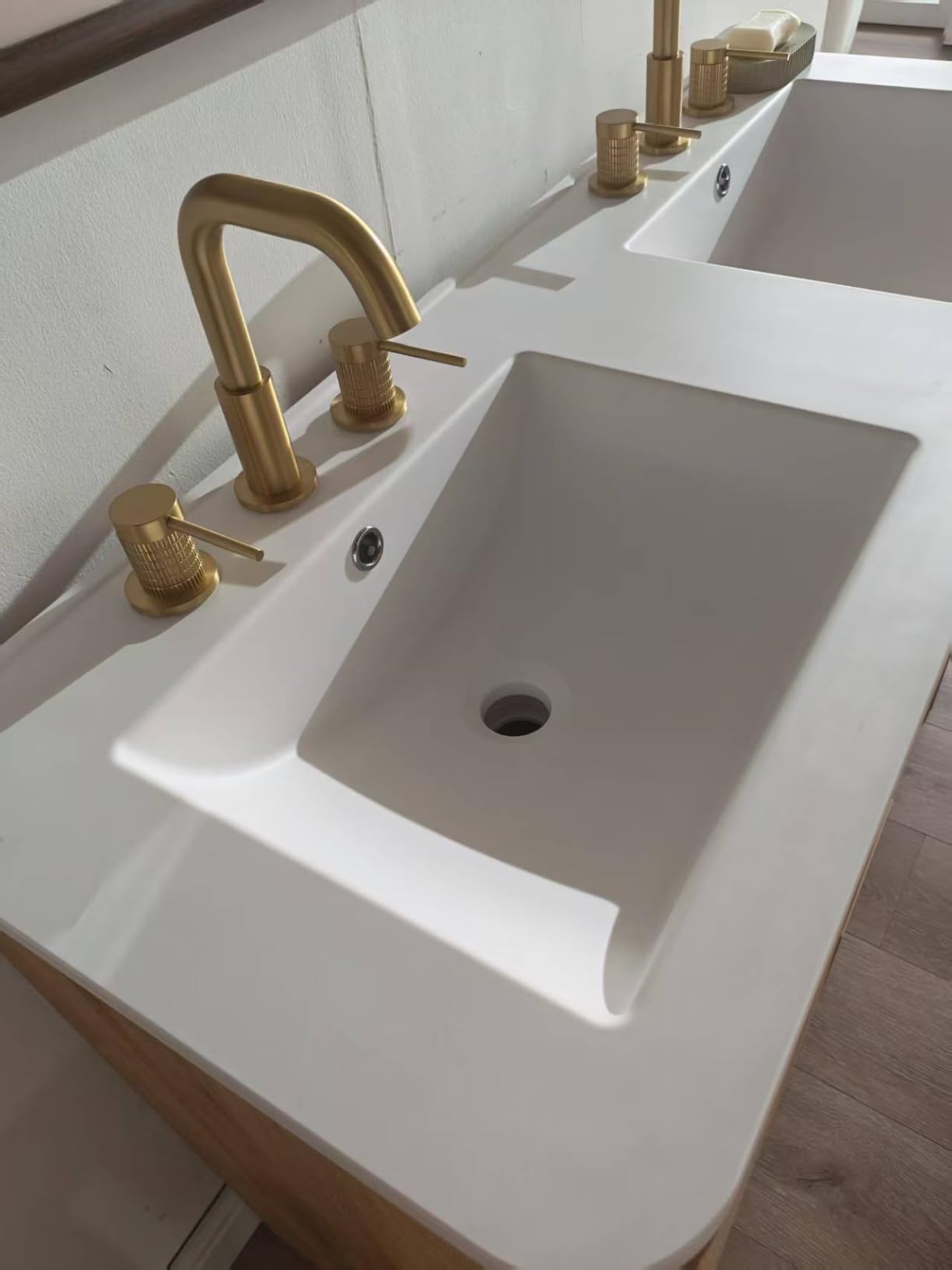 T4TREAM 60 Inch Modern Bathroom Vanity with Double Sink, Natural Oak | Integrated Resin Sink, 4 Soft-Close Doors & 3 Drawers, Handle-Free Design, Thick Heavy-Duty Legs, Oak Grain Finish customer photo 1