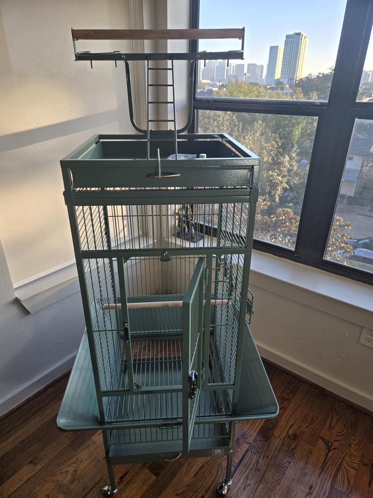 Prevue Pet Products Wrought Iron Select Bird Cage - Large Steel Cage with Rolling Stand, Seed Guards, and Playtop, Durable Design, Ideal for Conures and Medium Birds - Sage Green customer photo 2