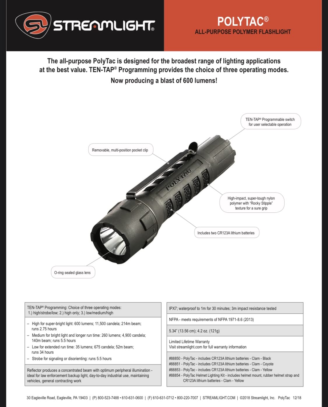 Streamlight 88850 PolyTac 600-Lumen 11500-Candela Tactical LED Flashlight, Ten-TAP Programmable, Clear Retail Packaging, Black customer photo 2
