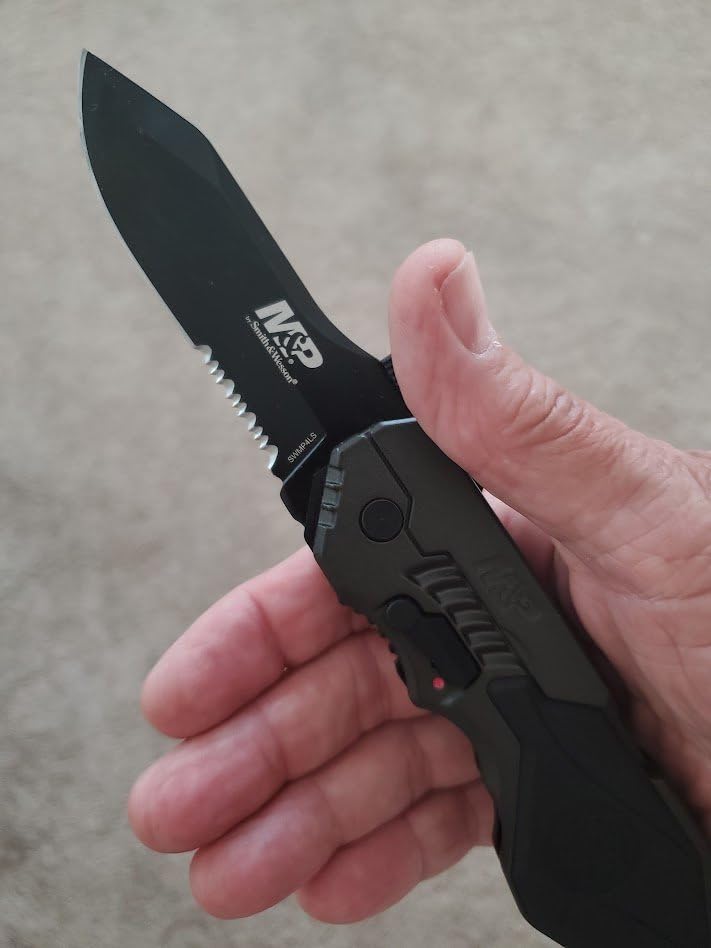Smith & Wesson SWMP4LS 8.6in S.S. Assisted Folding Knife with 3.6in Serrated Clip Point Blade and Aluminum Handle for Outdoor Tactical Survival and EDC customer photo 1