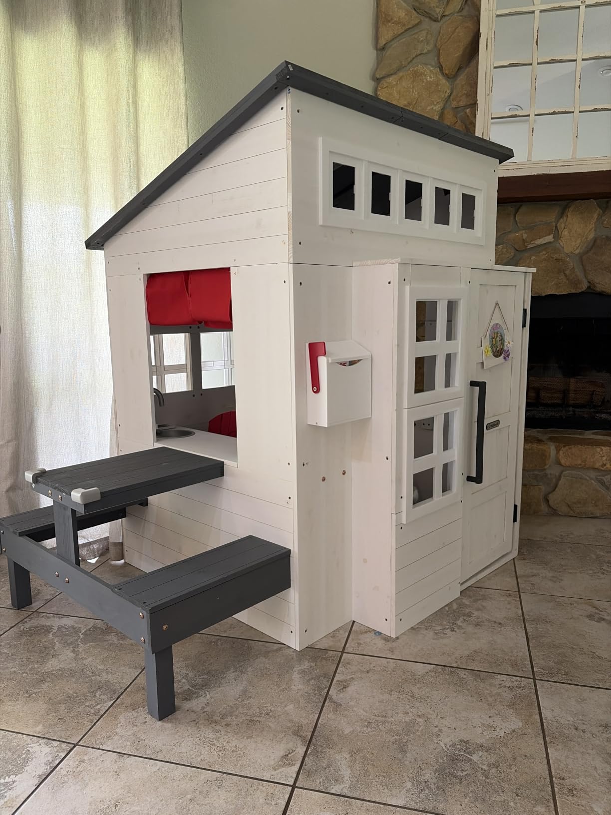 KidKraft Modern Outdoor Wooden Playhouse with Picnic Table, Mailbox and Outdoor Grill, Gift for Ages 3+ customer photo 2