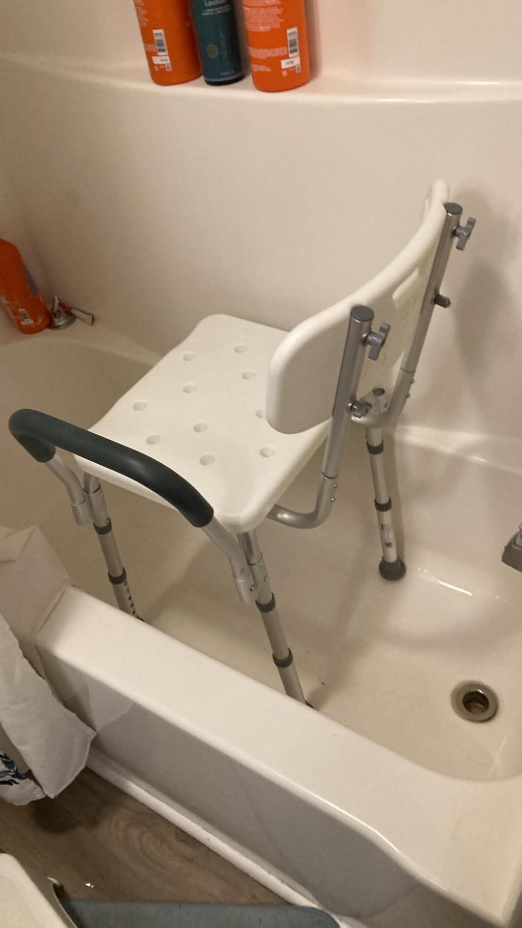 Drive Medical Premium Shower Chair with Back and Padded Arms, White | Shower Chair with Back and Padded Arms, Adjustable Height Seating for Safety and Comfort, Supports 350 Pounds customer photo 1