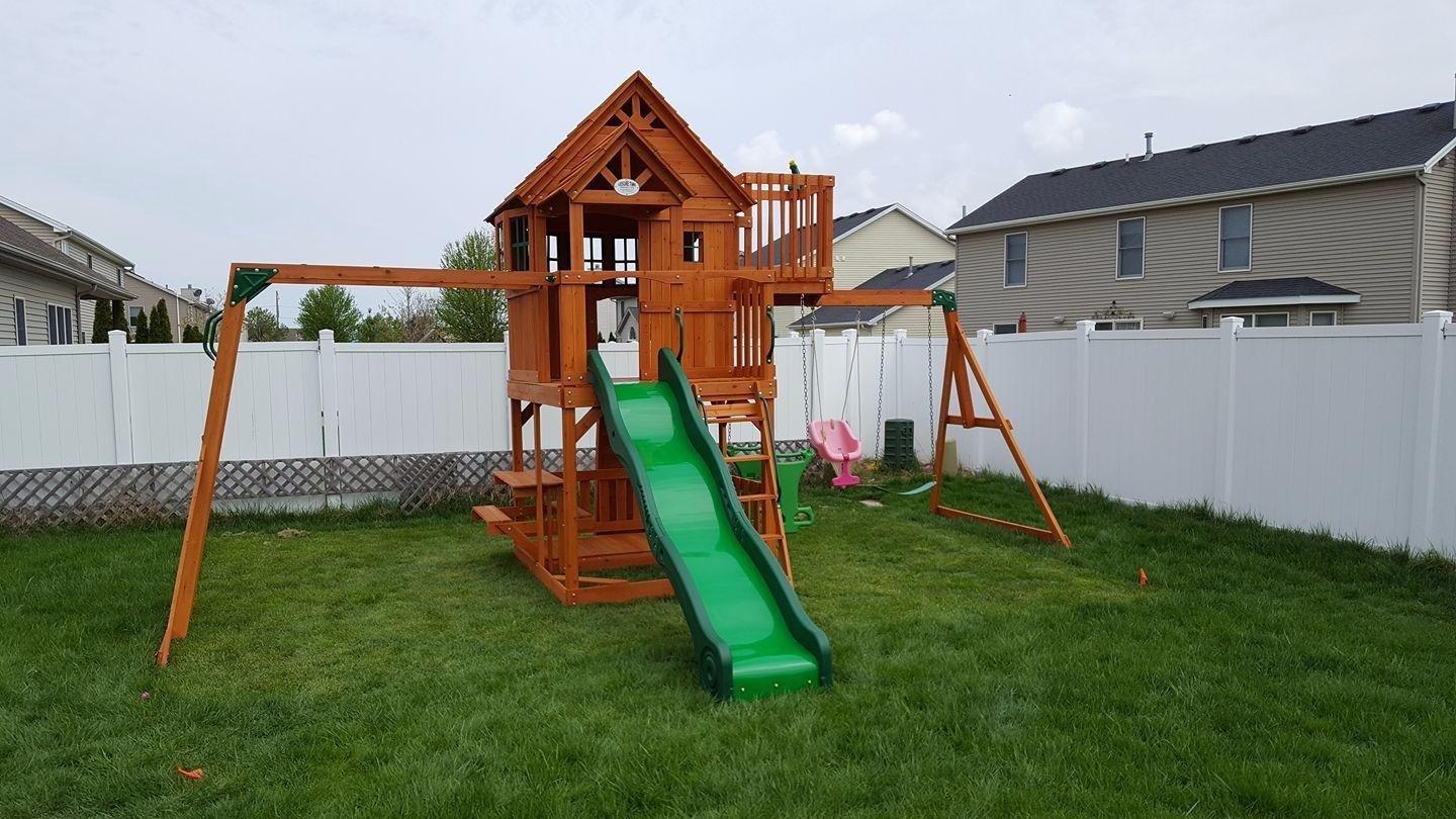 Backyard Discovery Skyfort II Cedar Wood Swing Set with Wave Slide, Raised Clubhouse, Crow's Nest, Monkey Bars, Balcony, Belt Swings, Trapeze, Rock Wall, Picnic Table, Sandbox, Ladder, Outdoor Playset customer photo 2