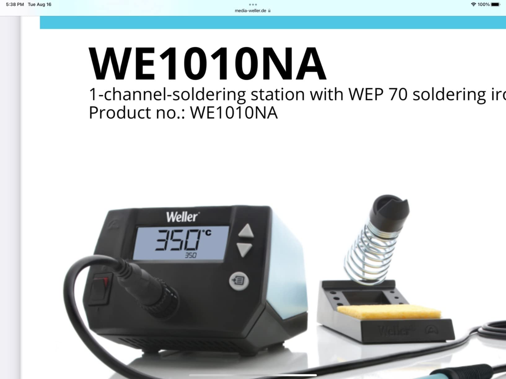 Weller 70 Watt Digital Soldering Station | WE1010NA | Ergonomic handle, ESD safe station, iron and heat-resistant silicon cable, Password-protected to preserve settings customer photo 2