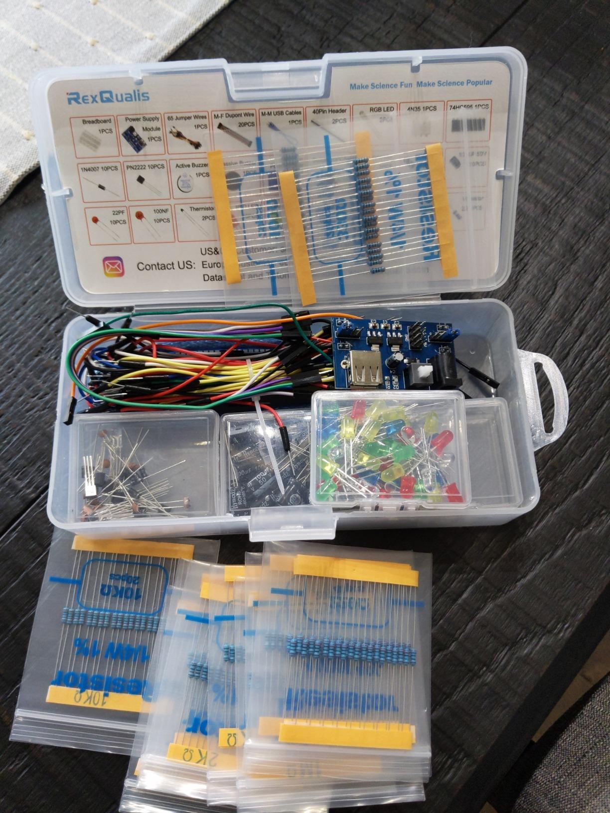 REXQualis Electronics Basic Kit w/Power Supply Module, Breadboard, Jumper Wire, LED, Resistor, comes with more than 300pcs sensors and components for fun and simple electronic projects customer photo 1