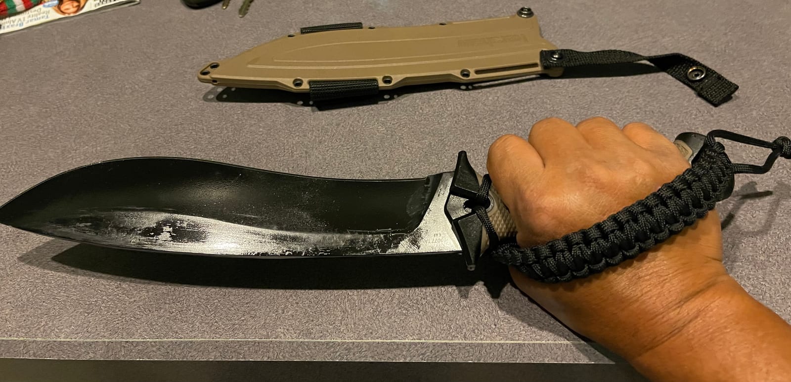 Kershaw Camp 10 Machete, Tan, 10 Inch Fixed Recurve Blade, 65Mn Carbon Tool Steel, Full-Tang Blade, Includes Sheath and Straps, Machete for Yard Work, Camping, Outdoors, Bushcraft and More customer photo 2
