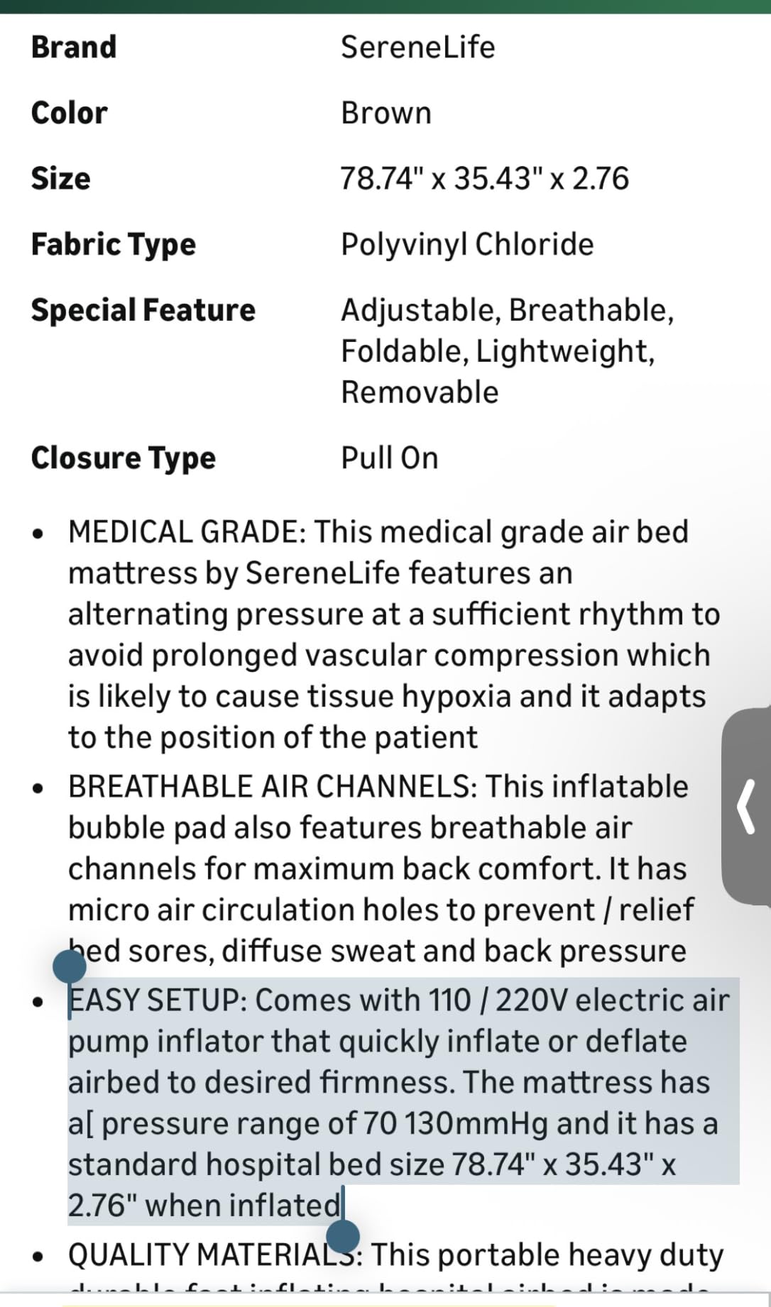 SereneLife Air Pressure Mattress Pad | Hospital Topper for Bedridden Patients | Alternating Air Pressure Mattress with Electric Pump, Medical Grade Pad & Topper for Hospital Bed | 330 lbs Capacity customer photo 2