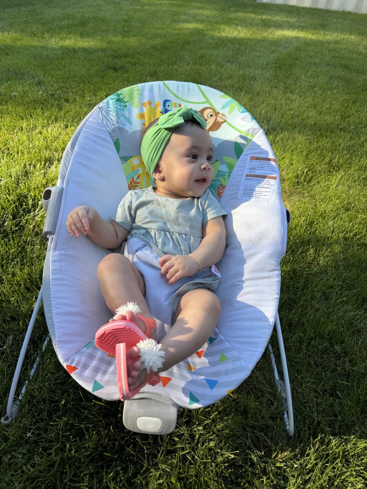Bright Starts Baby Bouncer Soothing Vibrations Infant Seat - Removable Toy Bar, Nonslip Feet, 0-6 Months Up to 20 lbs (Safari Fun) customer photo 1