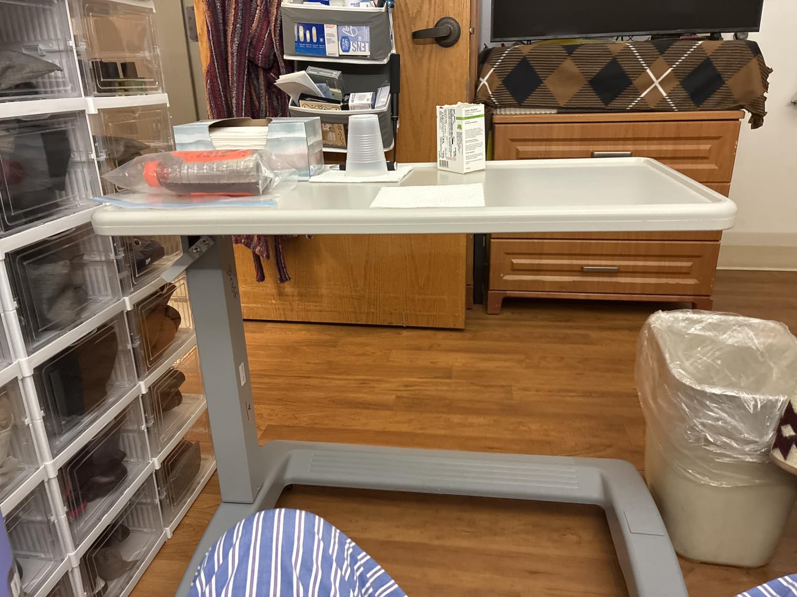 Vaunn Medical Adjustable Overbed Exam Bedside Table with Wheels (Hospital and Home Use), New Tabletop, Light Gray customer photo 1