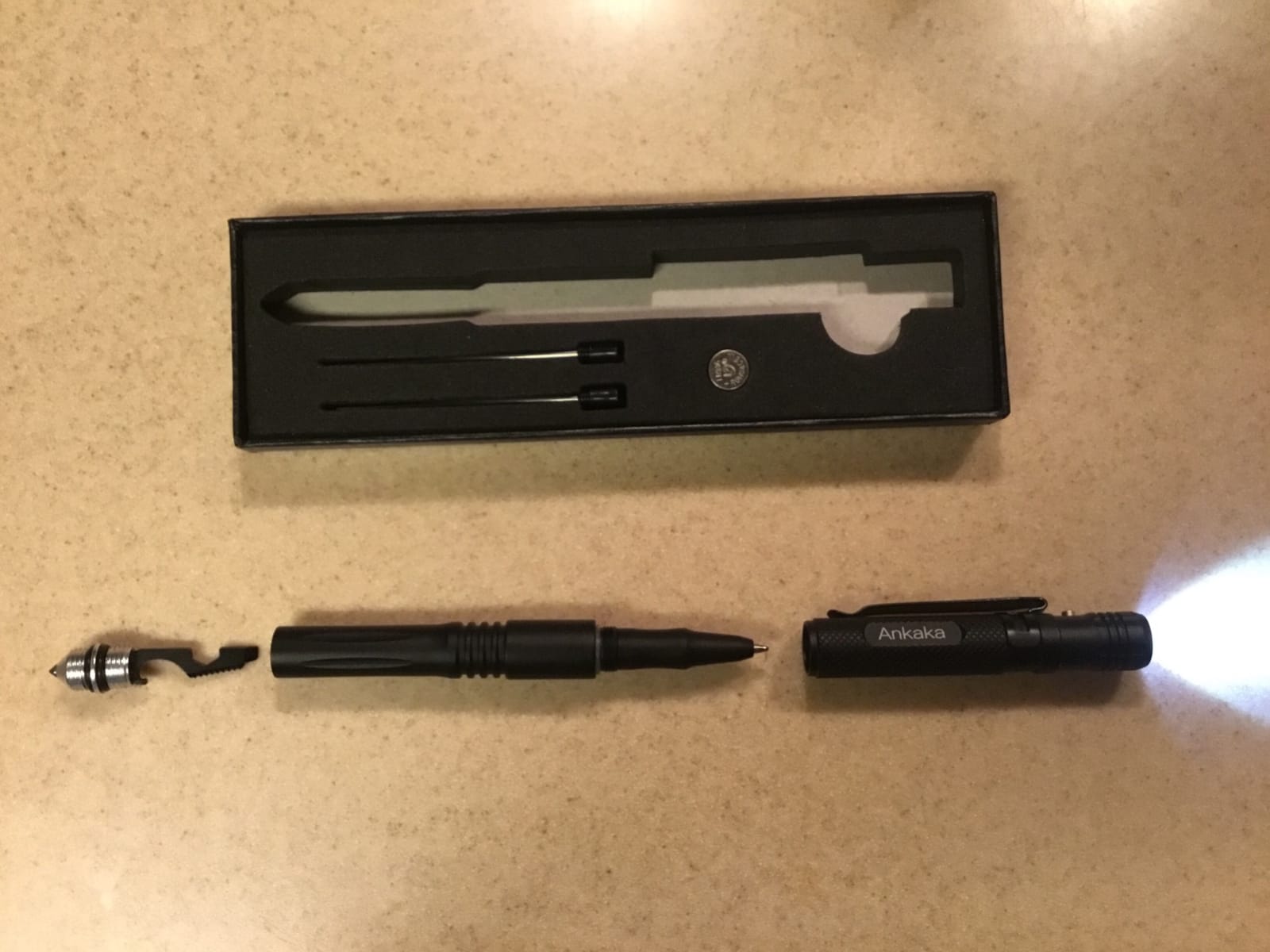 The Most Loaded 6-in-1 Tactical Pen: Solves Other Brands' Weaknesses, Self Defense Tip + Flashlight + Ballpoint + Bottle Opener + Screw Driver + Hexagonal Wrench, 5 Ink Refills + 6 Batteries + Gift Box customer photo 1