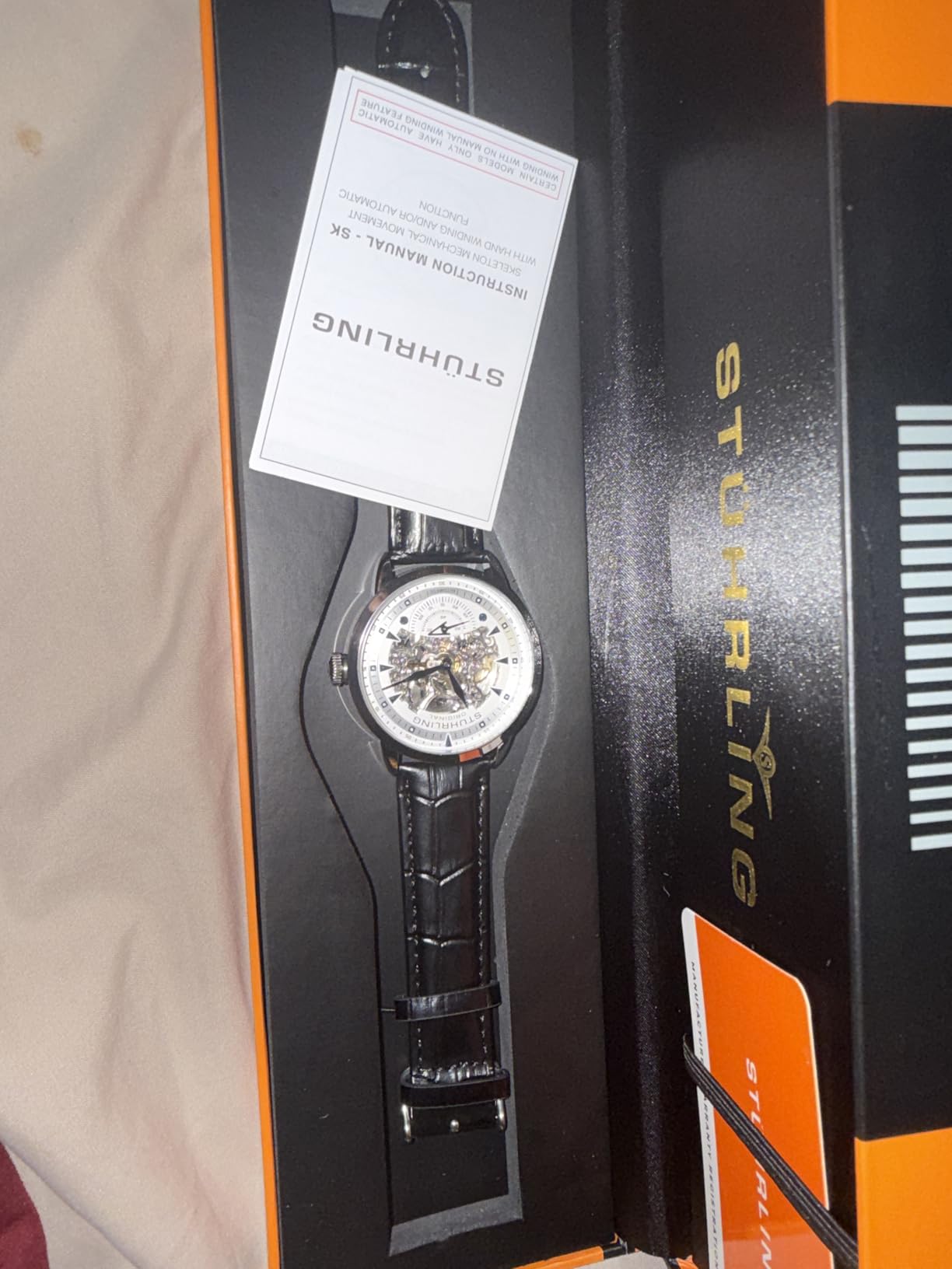 Stuhrling Original Mens Skeleton Automatic Dress Watch with Alligator Embossed Leather Strap Skeleton Dial customer photo 1