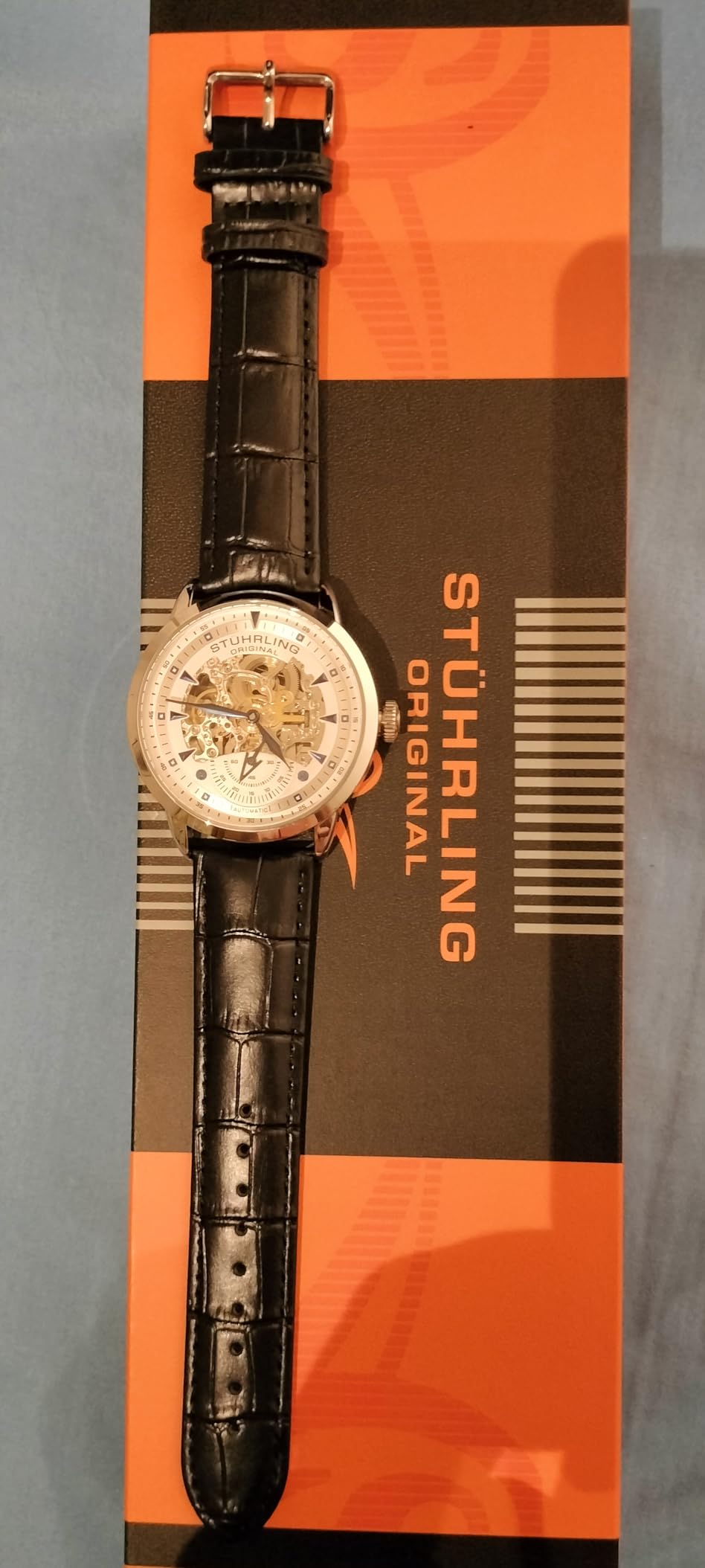 Stuhrling Original Mens Skeleton Automatic Dress Watch with Alligator Embossed Leather Strap Skeleton Dial customer photo 2