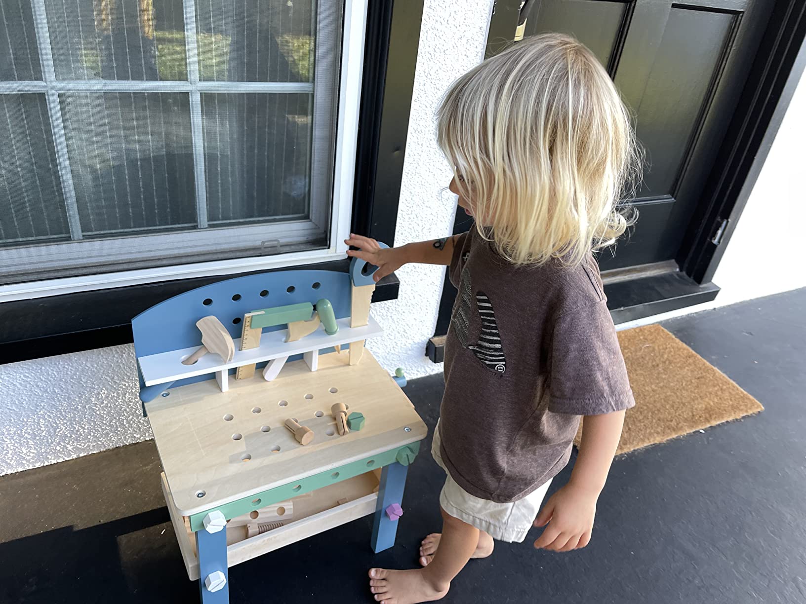 Compact Wooden Workbench by Small Foot - Tool Bench Set in Nordic Theme - 21+ Piece Playset Includes Hammer, Saw, Screwdriver, Nails, Screws and Measuring Stick - Improves Motor Skills - Ages 3+ Years customer photo 1