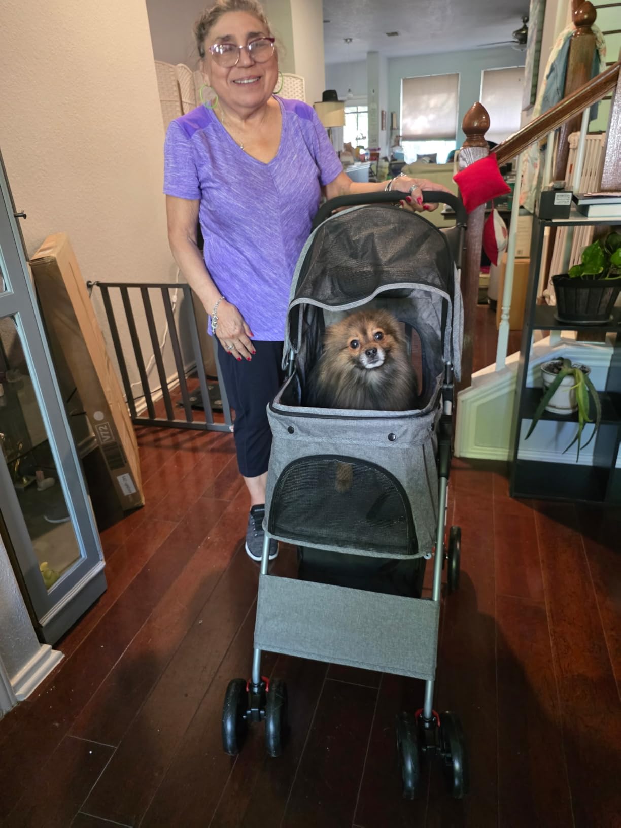 ZENY Foldable Pet Stroller, Cat/Dog Stroller with 4 Wheels | Pet Travel Carrier Strolling Cart with Storage Basket, Cup Holder, Black customer photo 2