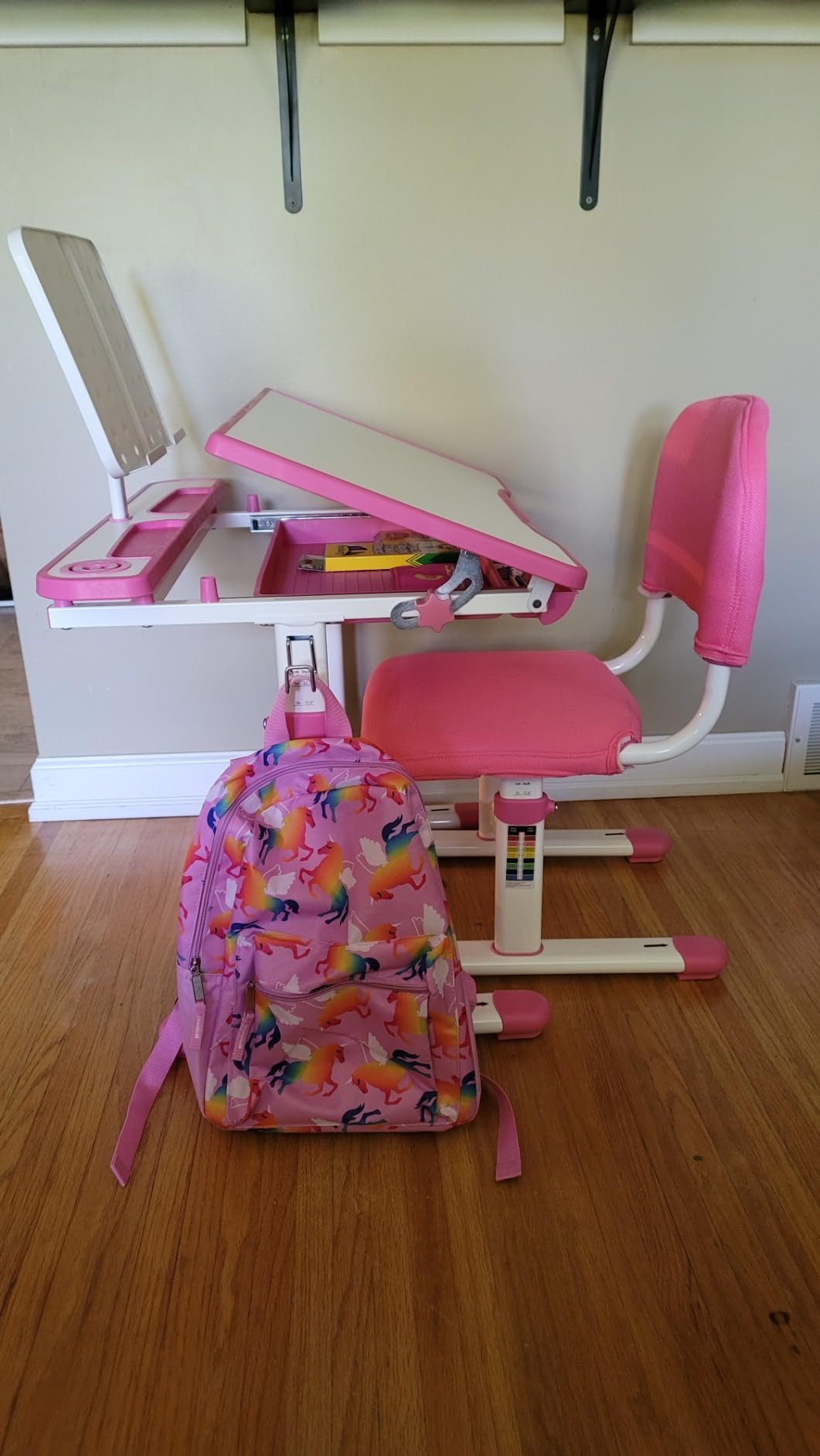 Artist hand Height Adjustable Kids Desk and Chair Set with LED Light,Drawer | Ergonomic Kids Desk with Tiltable Desktop, Kids Drawing Table Study Desk for Kids 3-12 Boys Girls customer photo 2