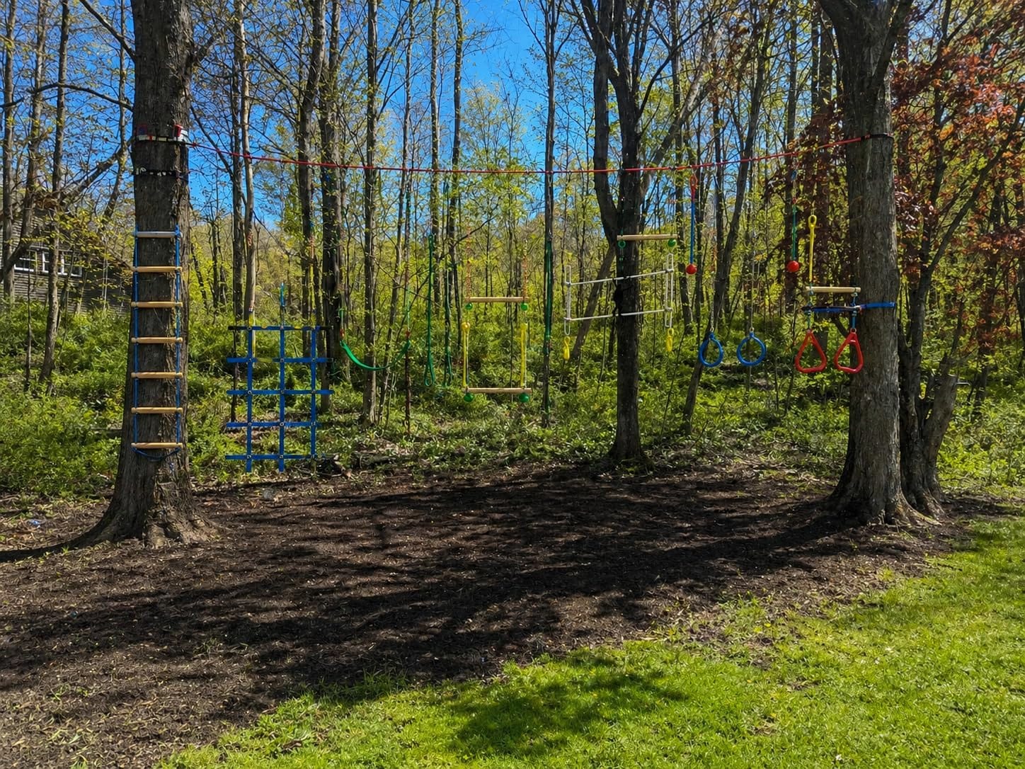 Ninja Warrior Obstacle Course for Kids Backyard - 2×50ft Slackline Kit with 10 Most Complete Accessories for Boys & Girls, Swing, Rope Ladder, Gymnastic Ring, Climbing Net, Arm Trainer and Monkey Fist customer photo 2