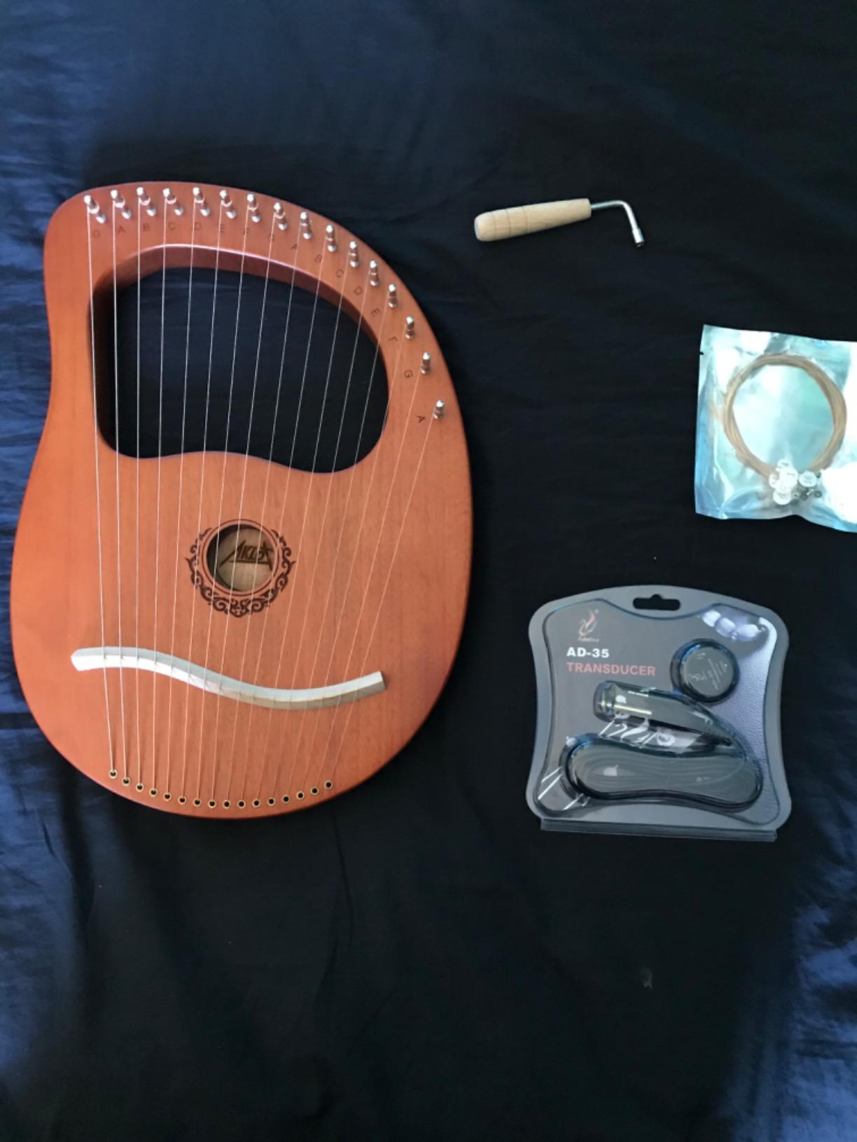 Lyre Harp, AKLOT 16 Metal Strings Maple Saddle Mahogany Body Lyra Harp with Carved Note Tuning Wrench Pick up Strings and Black Gig Bag customer photo 2
