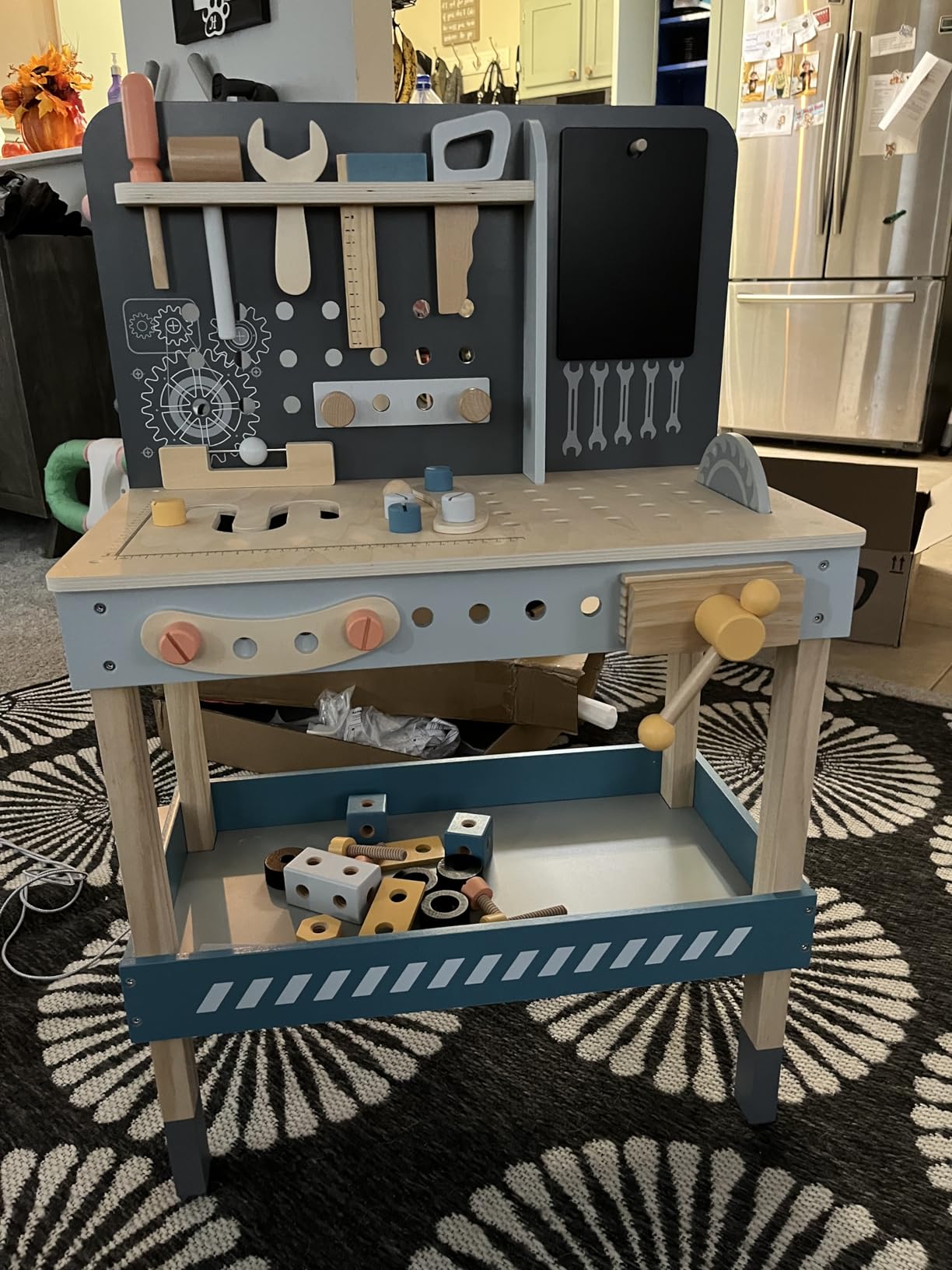 ROBUD Wooden Tool Workbench for Kids with Toy Tools Set, Blue | Wooden tool workbench with realistic toy tools, inspiring hands-on play, creativity, and construction skills for kids 3+ customer photo 1