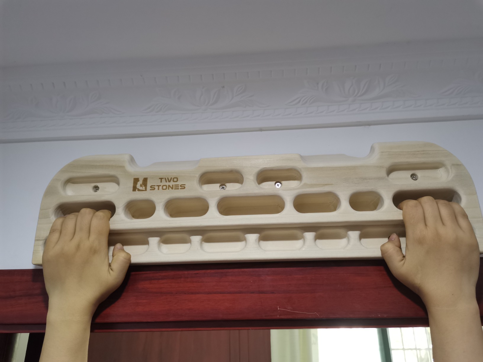 TWO STONES Wooden Hangboard Rock Climbing Pull Up Bar Designed Training for Climbing, Wooden Fingerboard Climbing Training Board for Building Core Strength and Endurance (CJ-HB2049) customer photo 1