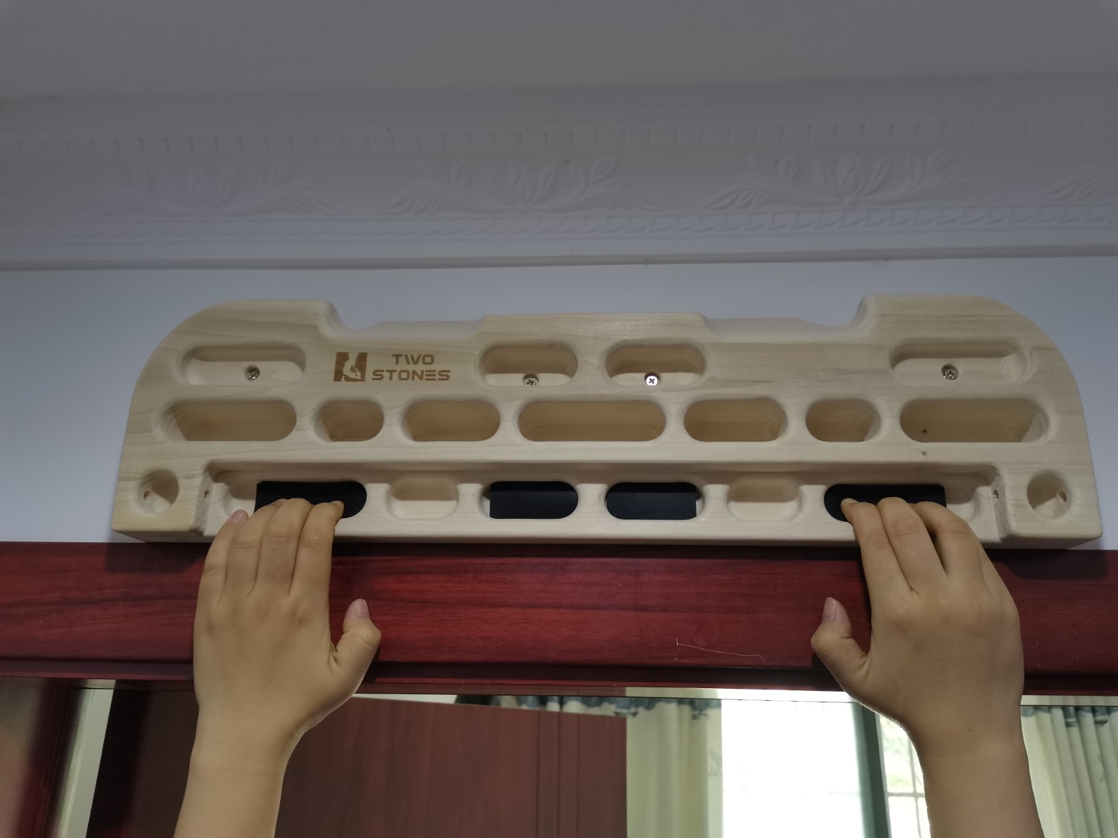 TWO STONES Wooden Hangboard Rock Climbing Pull Up Bar Designed Training for Climbing, Wooden Fingerboard Climbing Training Board for Building Core Strength and Endurance (CJ-HB2049) customer photo 2