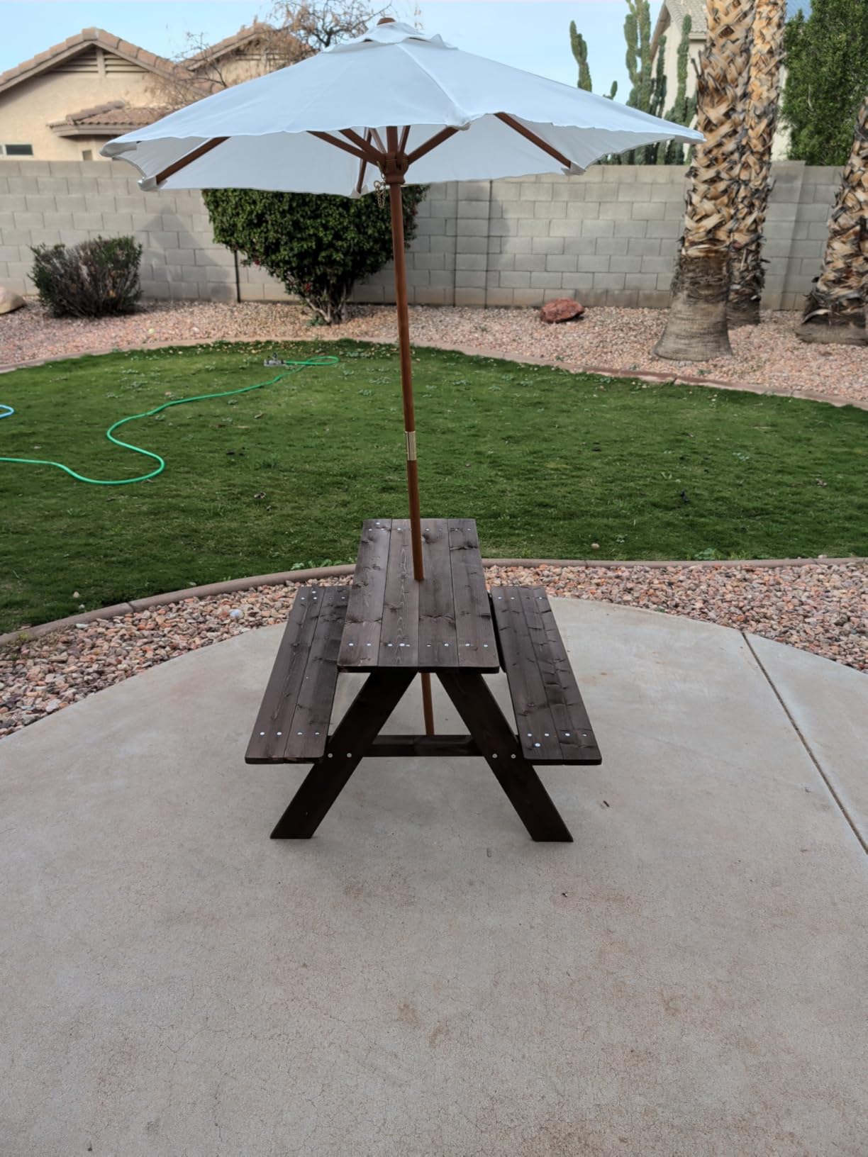 HONEY JOY Kids Picnic Table, Outdoor Wooden Bench Set w/Removable Umbrella, Children Backyard Furniture for Patio Garden, Toddler Picnic Table for Outdoors, Gift for Boys Girls, Walnut customer photo 2