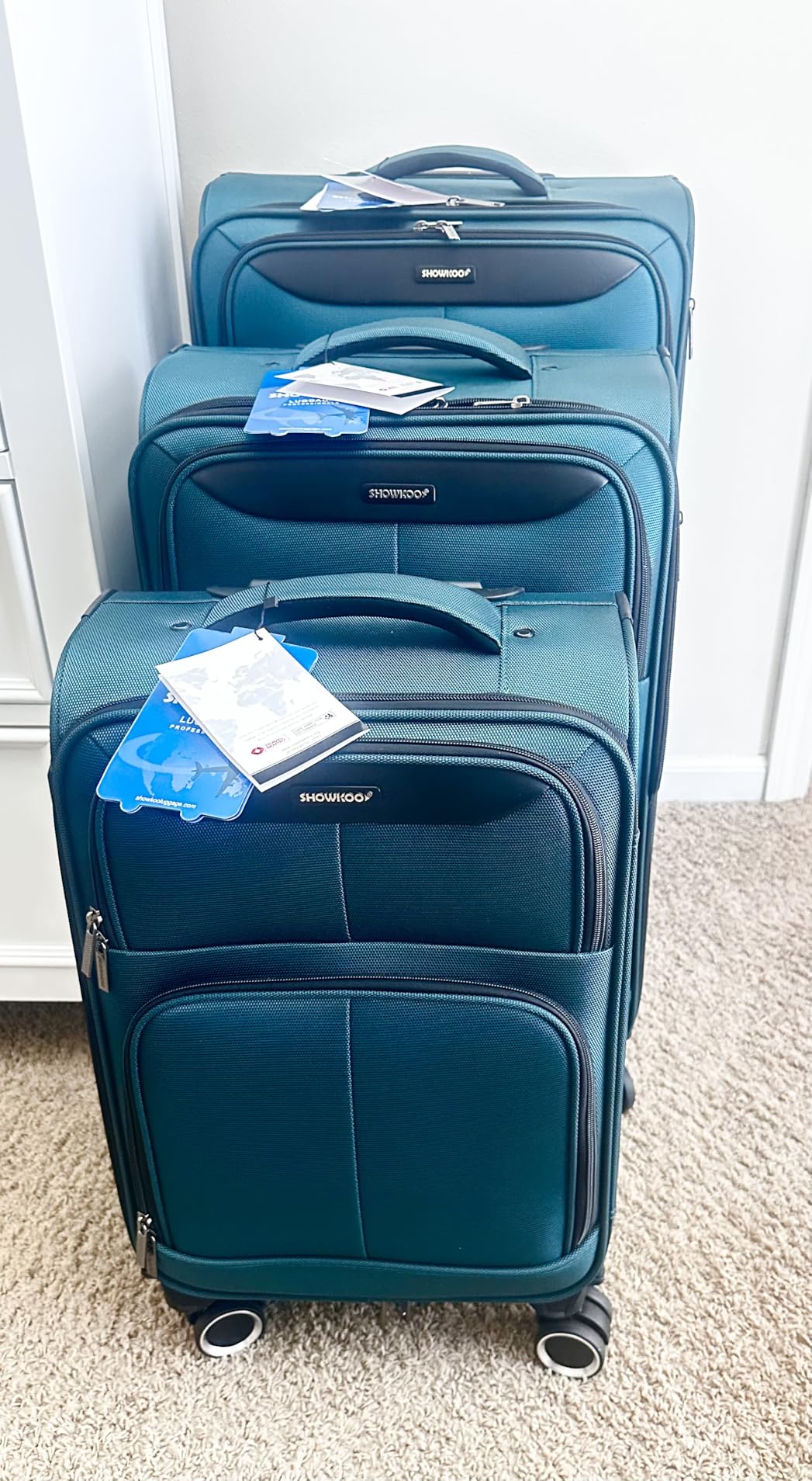 SHOWKOO Luggage Sets 3 Piece Softside Expandable Durable Suitcase Sets | Luggage 3 Piece Set Softside Lightweight Double Spinner Wheels TSA Lock Blue (20in/24in/28in) customer photo 1