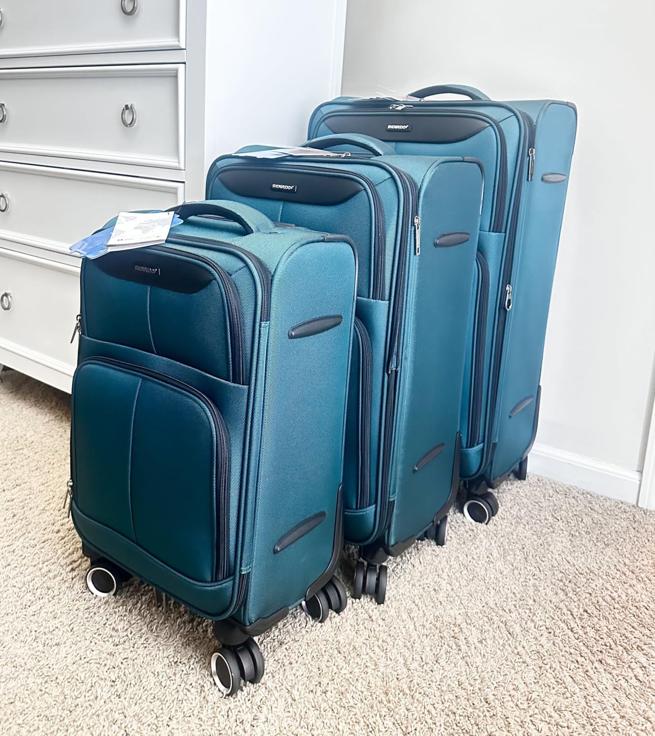 SHOWKOO Luggage Sets 3 Piece Softside Expandable Durable Suitcase Sets | Luggage 3 Piece Set Softside Lightweight Double Spinner Wheels TSA Lock Blue (20in/24in/28in) customer photo 2