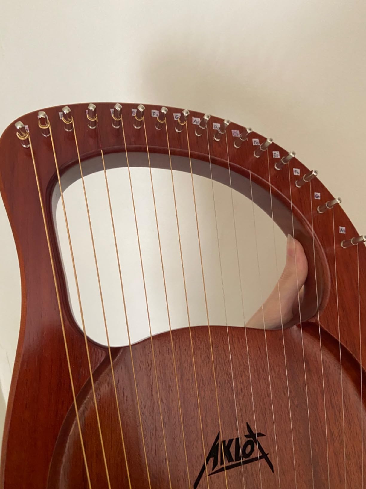 Harp, AKLOT 15 Strings Mahogany Harp 22 Inch Height for Adult Professional Beginner with Tuning Wrench,Black Gig Bag,Strap (NO Spare String, International Standard Strings) customer photo 2