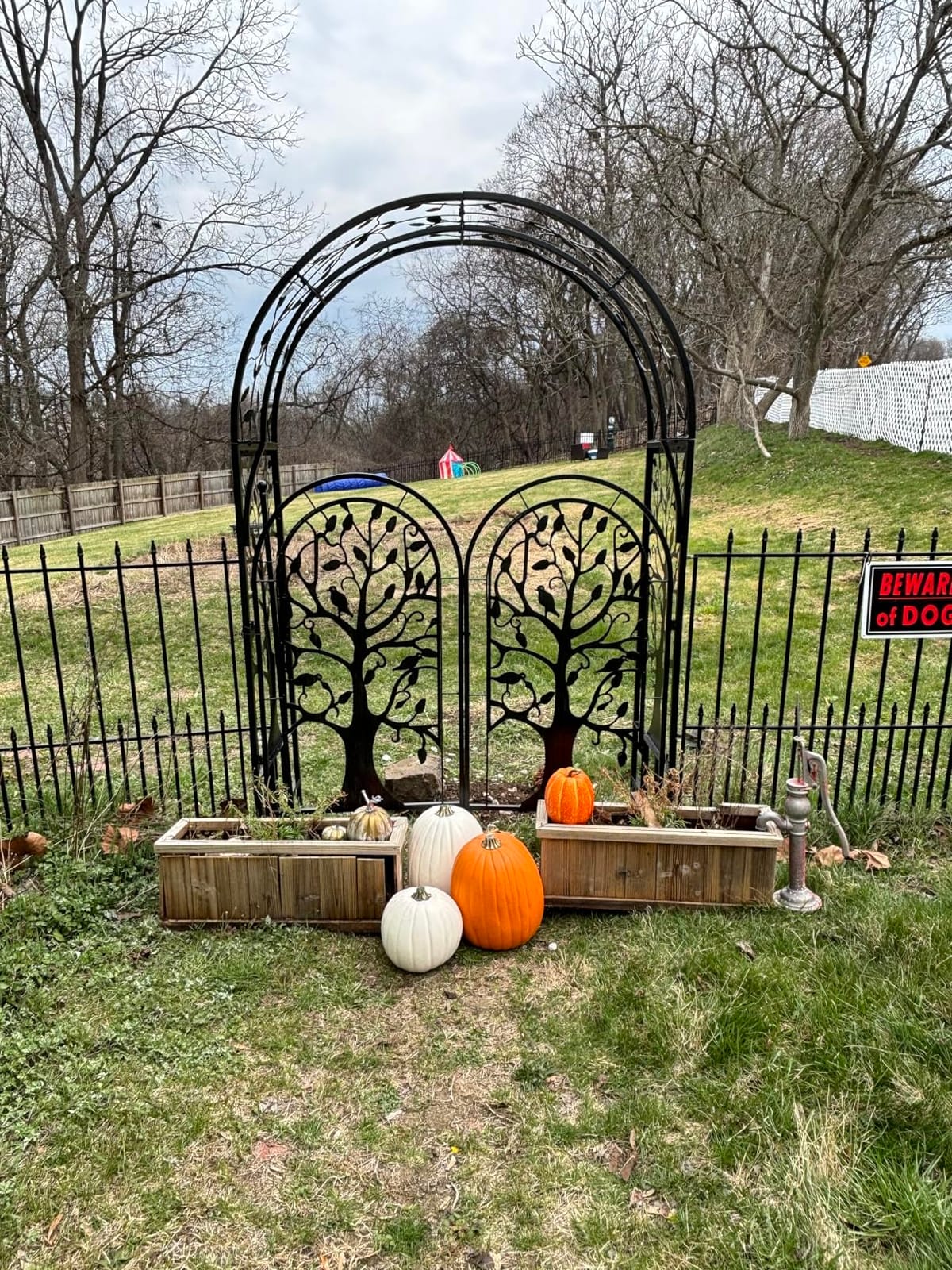 Plow & Hearth Metal Tree of Life Arched Garden Arbor with Gate | 7 feet Tall Laser-Cut Design | Plant Support for Heavy Vines | Landscape Focal Point | Iron Steel customer photo 1