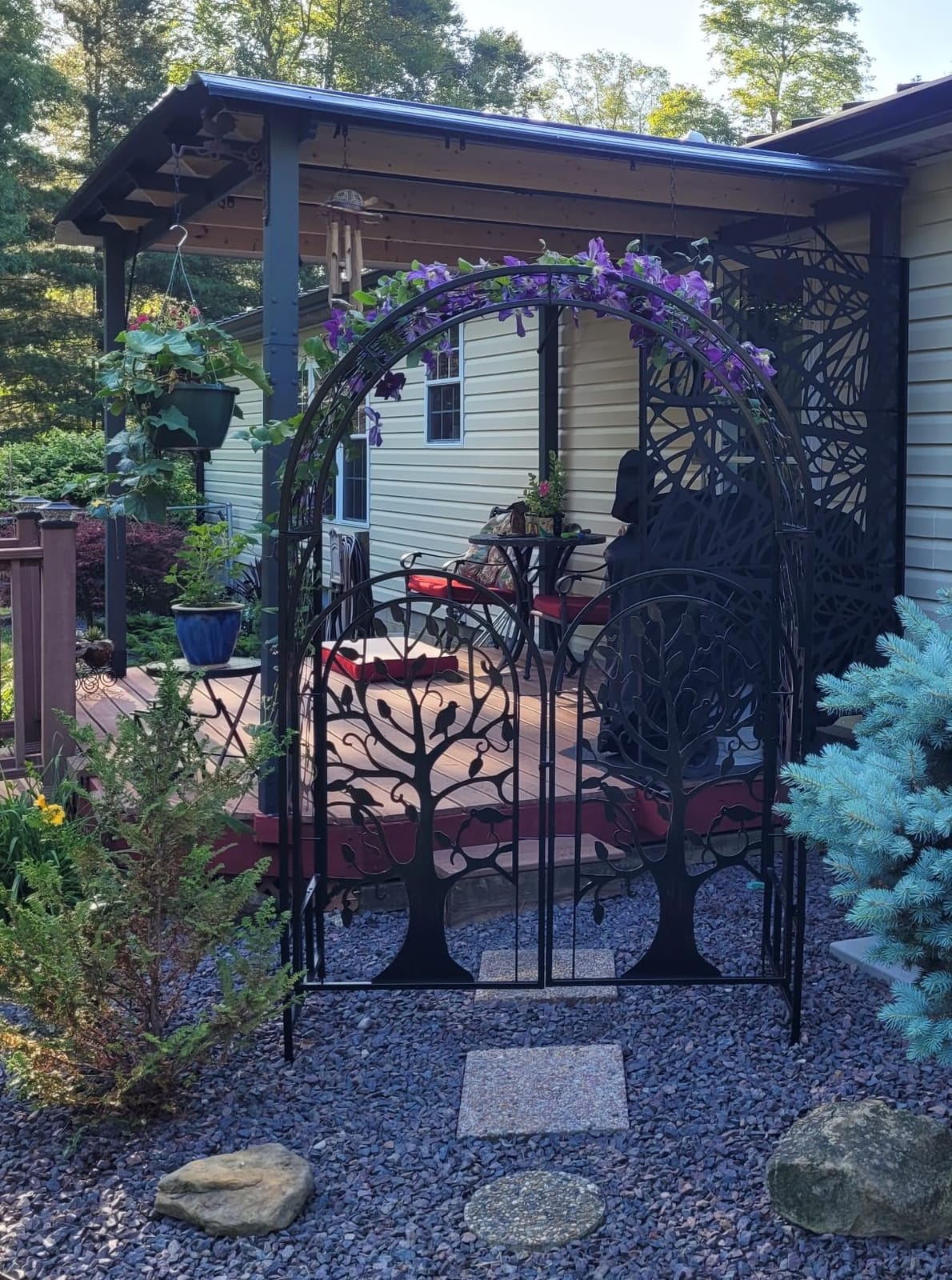 Plow & Hearth Metal Tree of Life Arched Garden Arbor with Gate | 7 feet Tall Laser-Cut Design | Plant Support for Heavy Vines | Landscape Focal Point | Iron Steel customer photo 2