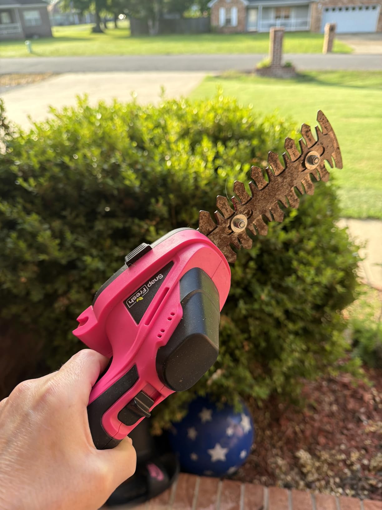 SnapFresh Cordless Grass Shear Bush Trimmer, 2 in 1 Handheld Hedge Trimmer, 7.2V Electric Grass Trimmers, Lightweight Shrubbery Trimmers Battery & Charger Included, Shrub Trimmer for Garden(Green) customer photo 2