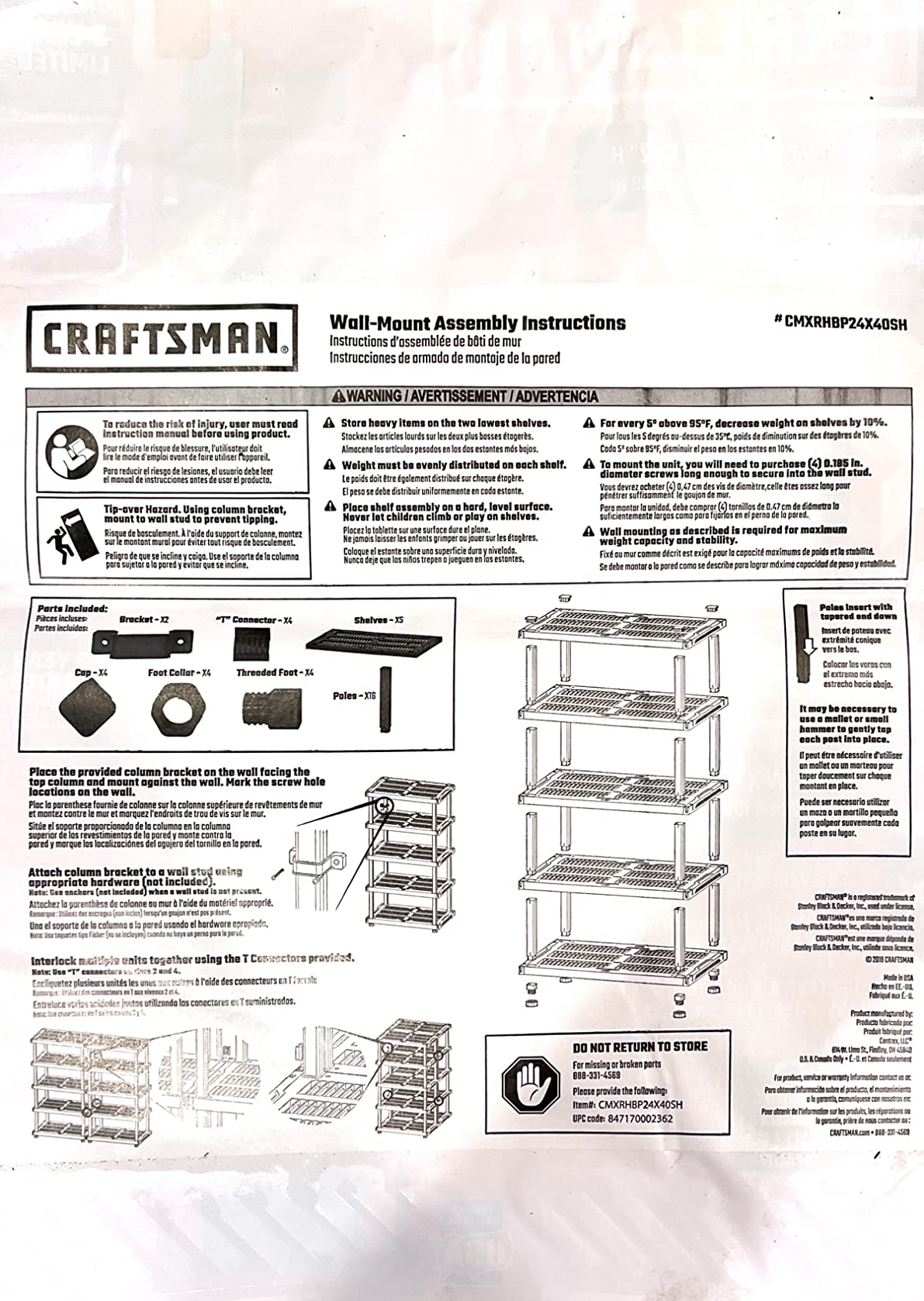 CX Craftsman 5-Tier Highly Durable Storage Rack, 5 Shelves That Support up to 200lbs/shelf, Organization and Storage, Weather-Resistant Design, Easy Assembly, American Made (72.3
