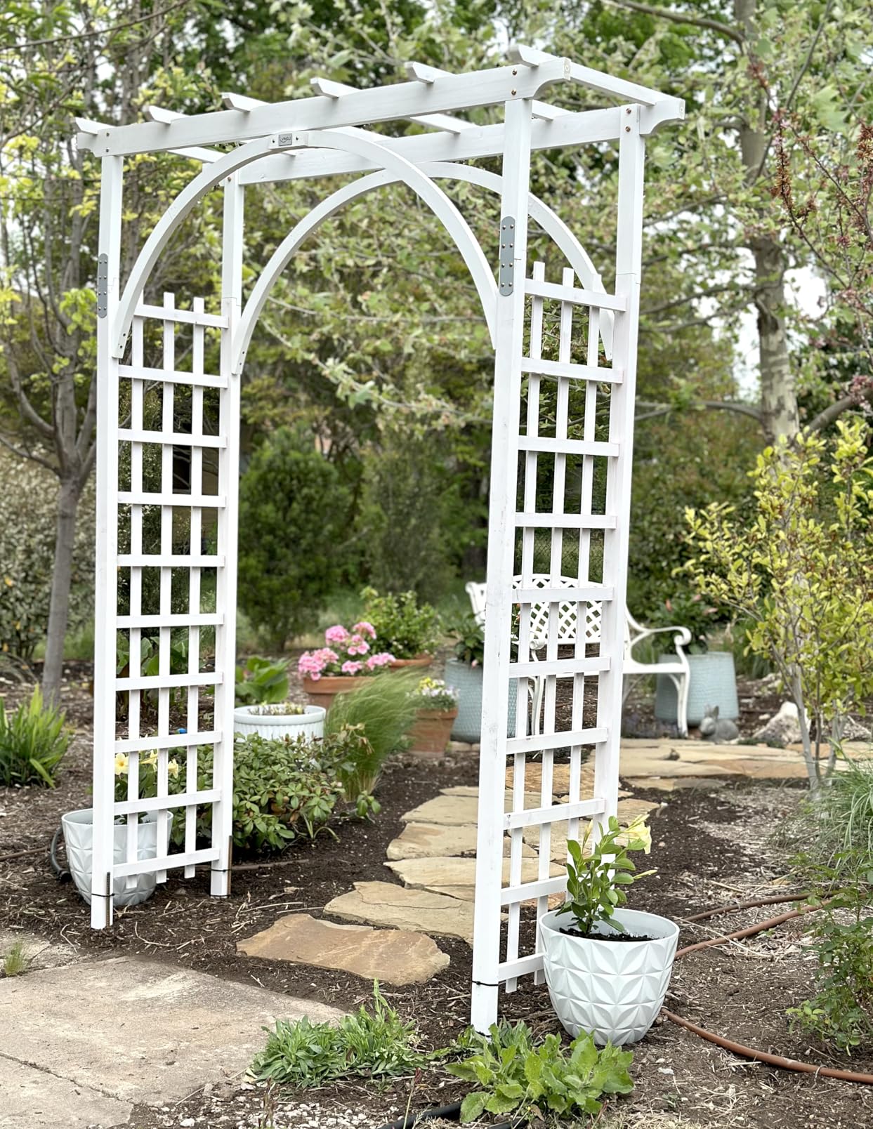VINGLI 85in Wooden Arbor Garden Arch, Wedding Arch for Ceremony, Wood Trellis for Plant Climbing, Christmas Decor Pergola for Garden Backyard, Lawn customer photo 2