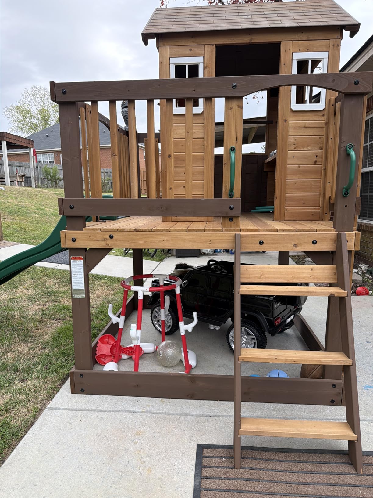 Backyard Discovery Echo Heights Elevated Cedar Wooden Kids Playhouse with Wave Slide, Play Kitchen, Wrap-Around Deck, Flat-Step Ladder, Half Door, Windows, Bell, and Growth Chart for Outdoor Play customer photo 2