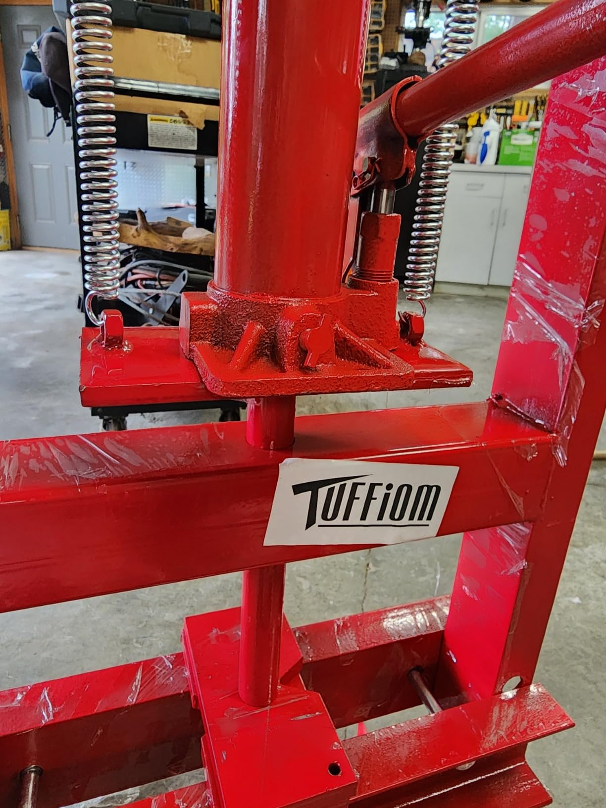 TUFFIOM 6Ton Hydraulic Shop Press with Press Plates, H-Frame Adjustable Working Table Height Garage Benchtop Press, Red, 18.9