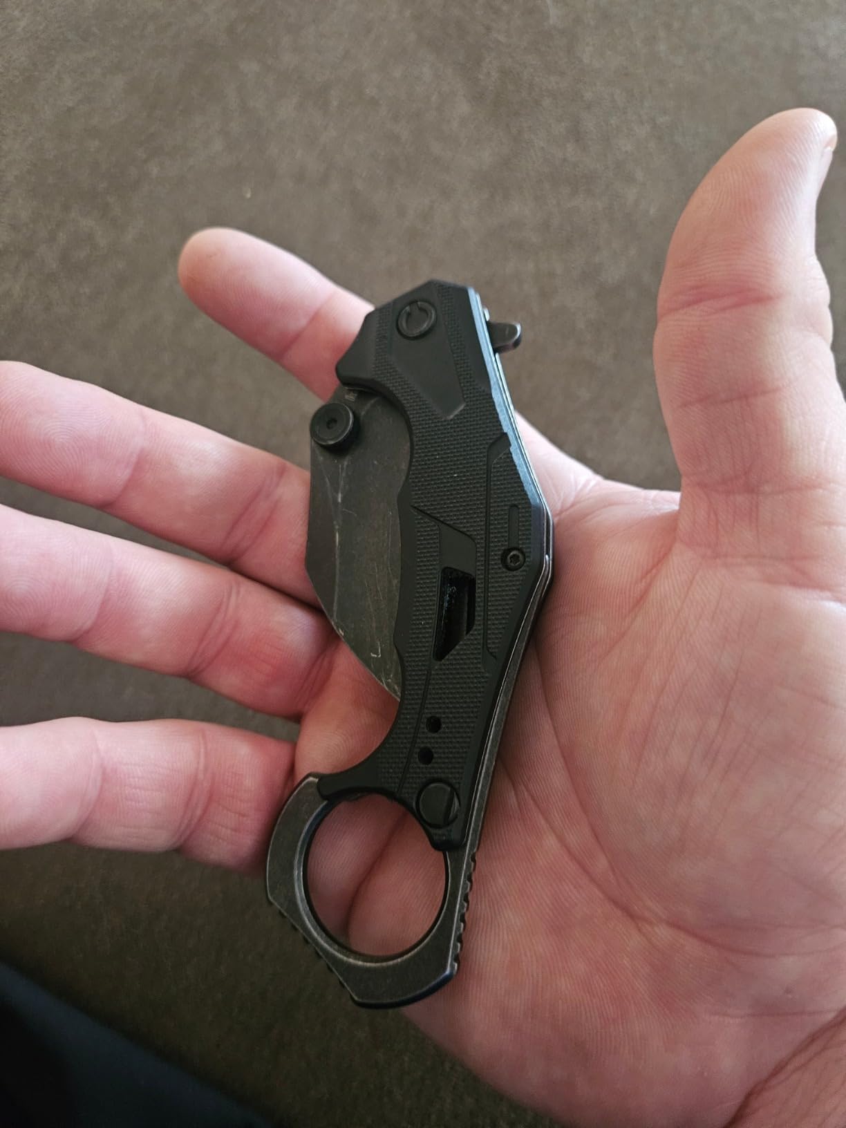 Kershaw Outlier, Tactical Karambit Style Folding Pocket Knife with Assisted Opening, Reverse Grip, Blackwash Finish customer photo 1