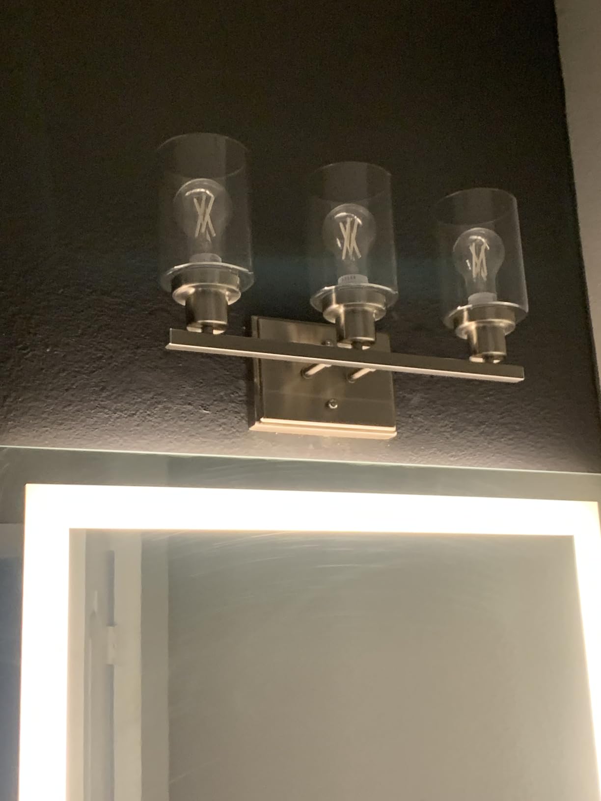 Ascher Bathroom Vanity Light Fixtures, 3 Light Wall Sconces Lighting with Clear Glass Shade, Brushed Nickel Wall Lights for Mirror, Kitchen, Living Room, Gallery, E26 Base (Bulbs Not Included) customer photo 2