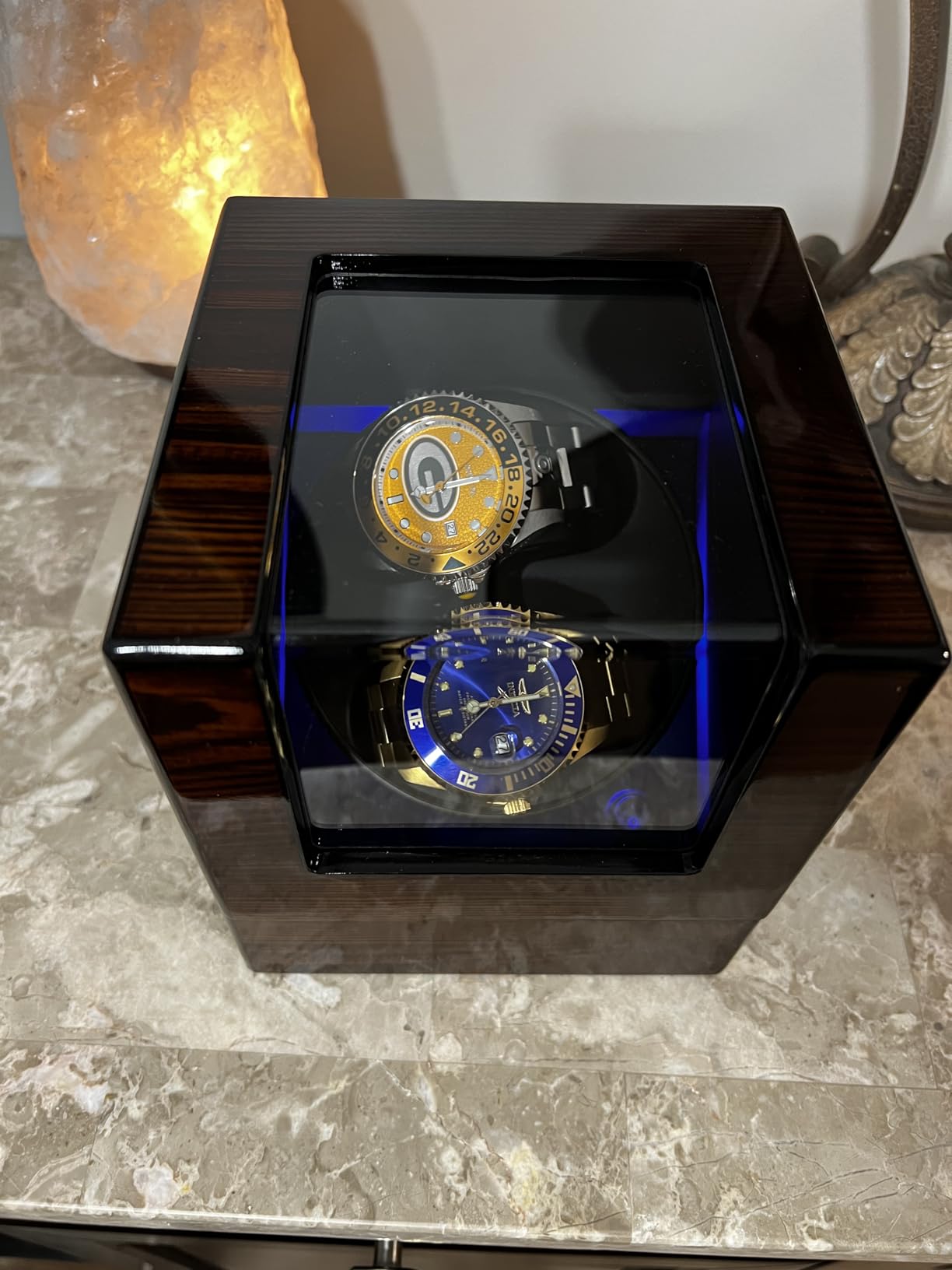 ANWBROAD Watch Winder for Automatic Watches Double with Super Quiet Motor Flexible Watch Pillows LED Backlight Wooden 5 Modes Battery or Type-C Adapter customer photo 2