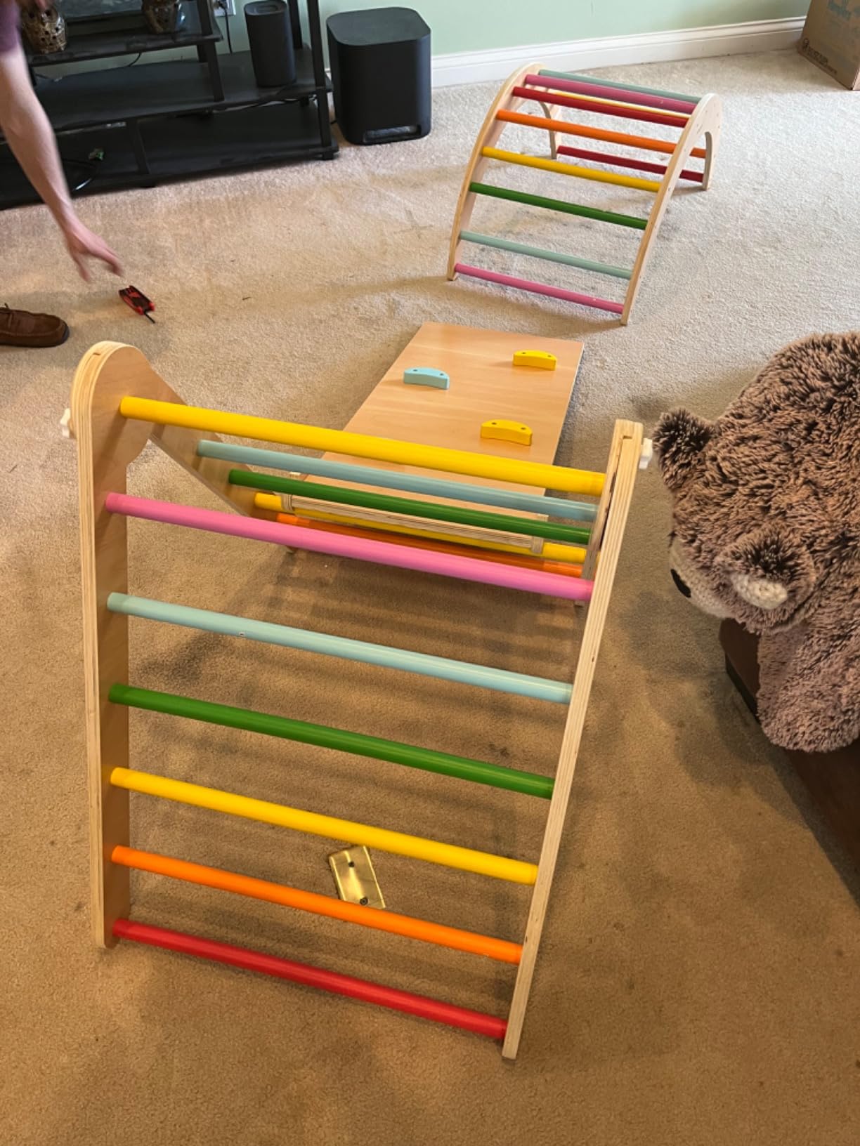 Beright 4 in 1 Pikler Triangle Gym, Montessori Foldable Climber with Ramp, Indoor Climbing Toys for Kids, Climbing Triangle for Toddlers Arch Climber, Rocker, Learning Waldorf Toy Structure, Natural customer photo 1