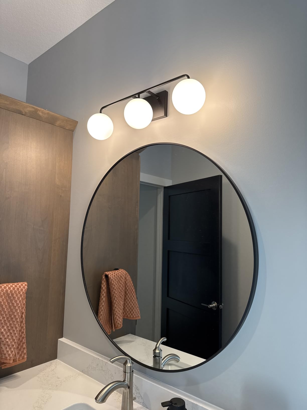 Tipace Mid-Century Modern Bathroom Vanity Light, 3-Light Black with Milk White Globe Glass customer photo 1
