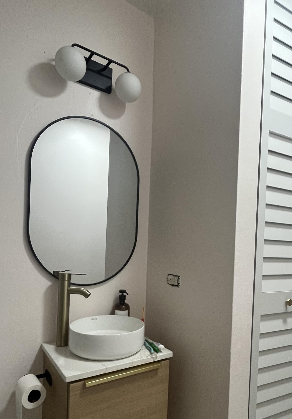 Tipace Mid-Century Modern Bathroom Vanity Light, 3-Light Black with Milk White Globe Glass customer photo 2