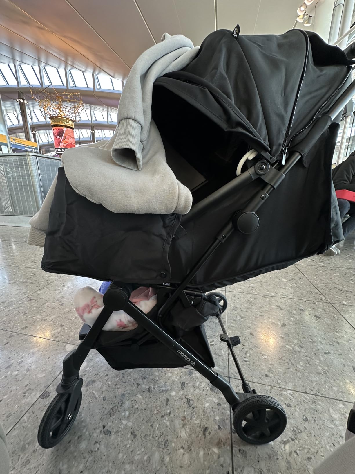 Mompush Lithe V2 Lightweight Travel Stroller Snack Tray Included, Black | Compact baby stroller, airplane-ready, one-hand fold, mechanical recline seat, UPF 50+ canopy, travel bag & rain cover customer photo 1