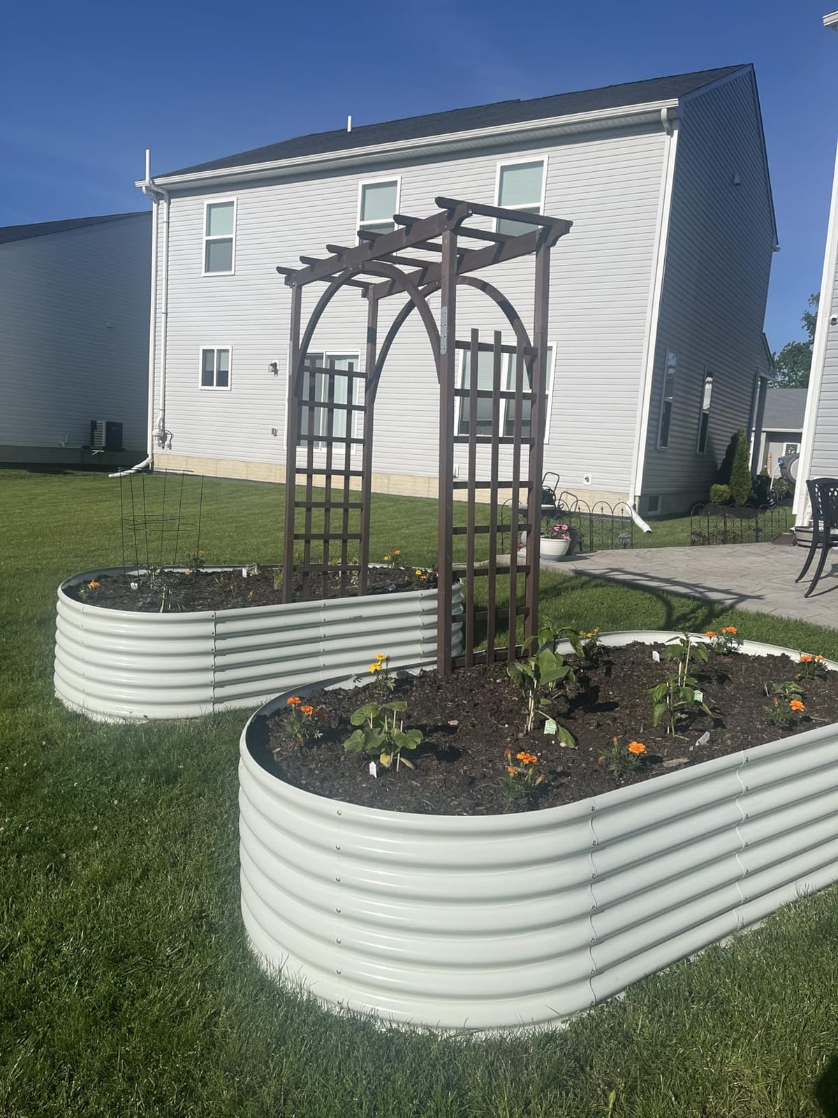 Outvita 7Ft Dark Brown Wooden Garden Arbor Arch Trellis | Heavy duty wood pergola archway for climbing roses vines, perfect for patio lawn courtyard wedding ceremony decor customer photo 2